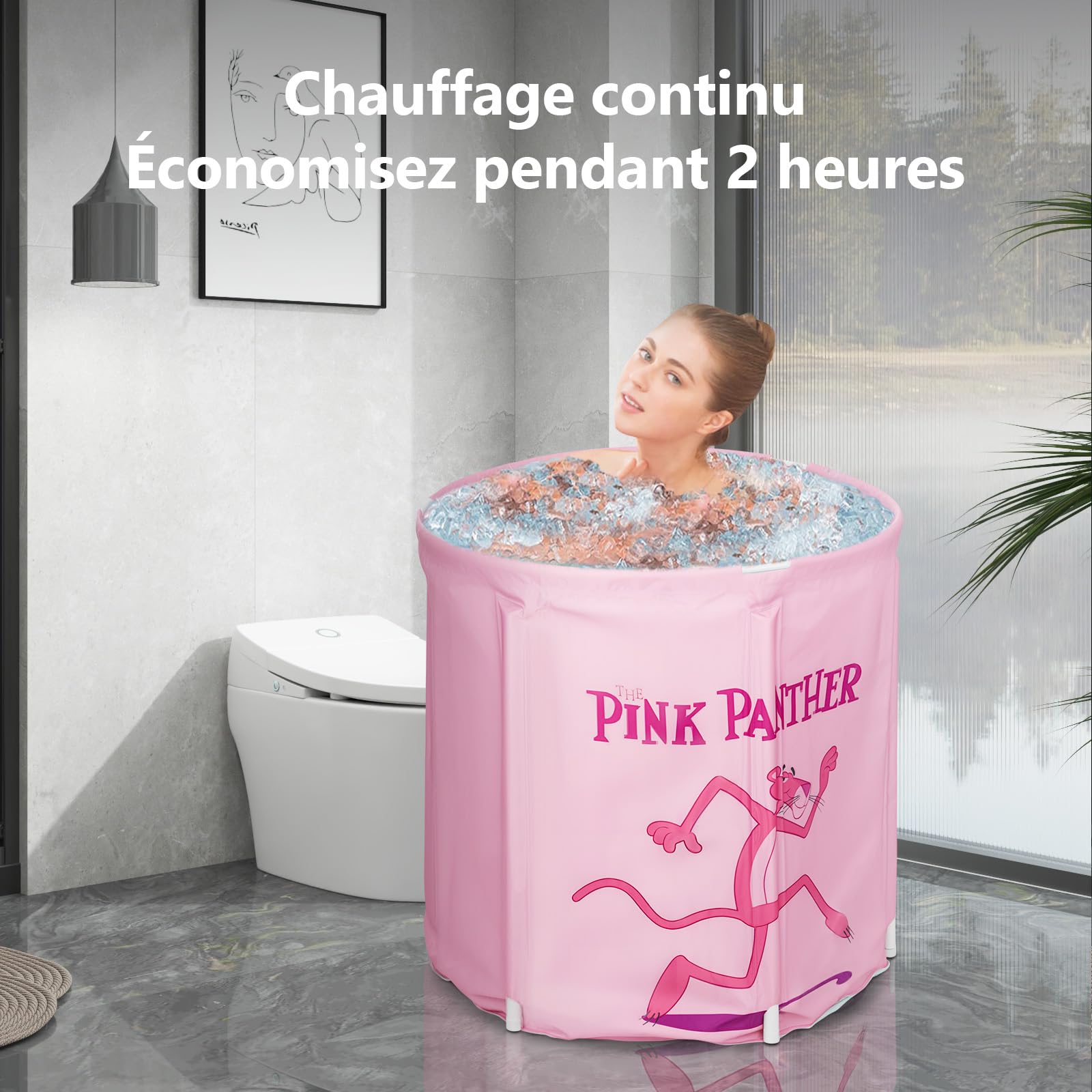 KingSaid Baignoire Pliable Adulte 70 x 65 cm Non Gonflable Baignoire Pliante en PVC pour Usage Domestique Spa pour Adultes sur Pied pour Salle de Bain (Rose flamant)