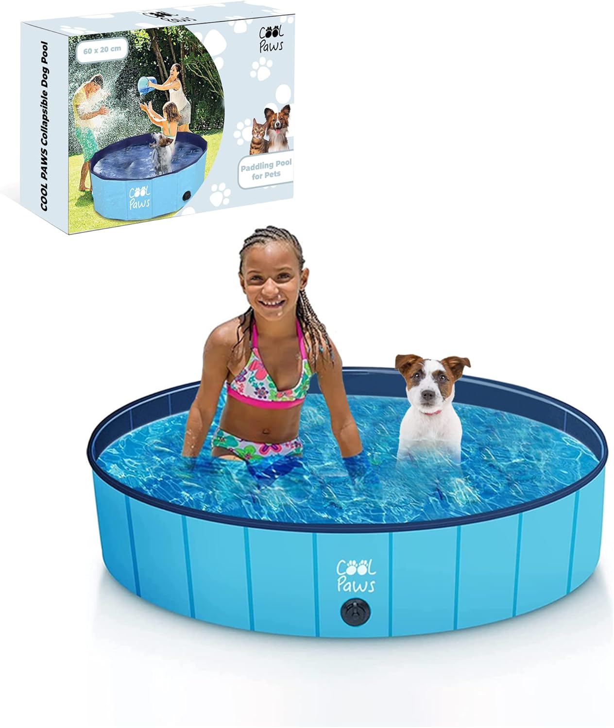 COOL PAWS Collapsible Dog Pool 60 x 20cm Foldable Dog Paddling Pool
