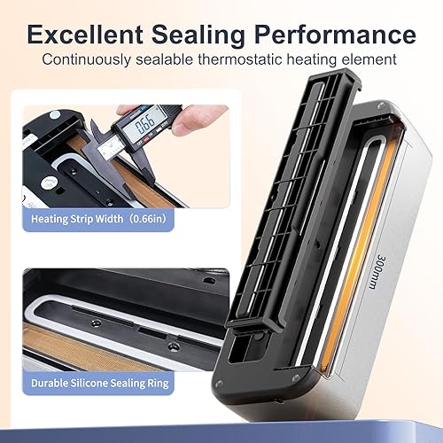 Miniatura 9 de Máquina selladora al vacío de 85 Kpa para alimentos, sellador de alimentos completamente automático 8 en 1 con cortador integrado y almacenamiento