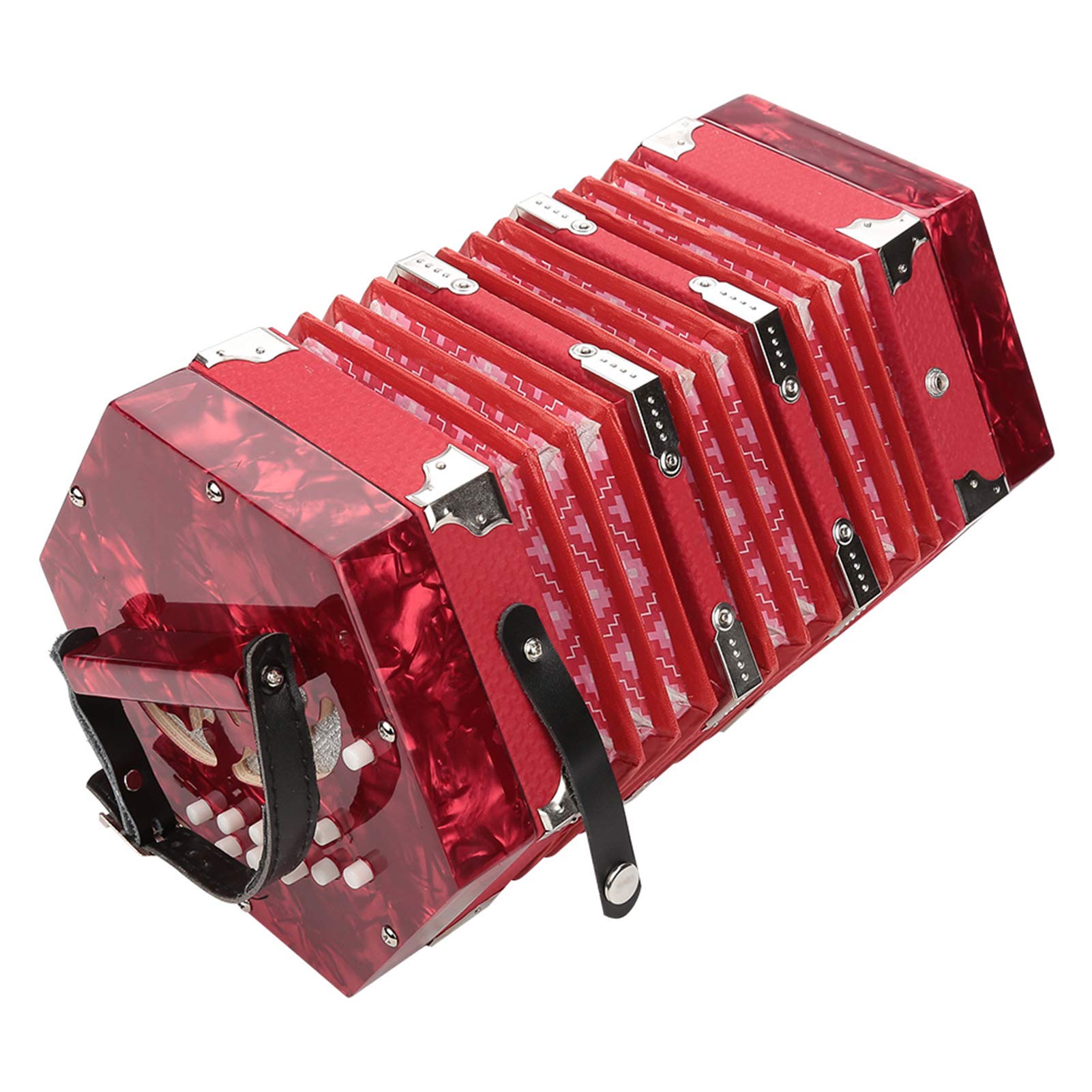 Instrument D'accordéon Professionnel à 20 Boutons, Concertina avec un Sac pour joué Individuellement et Ensemble, pour Enfants Enfants Débutants Adultes (Rouge)