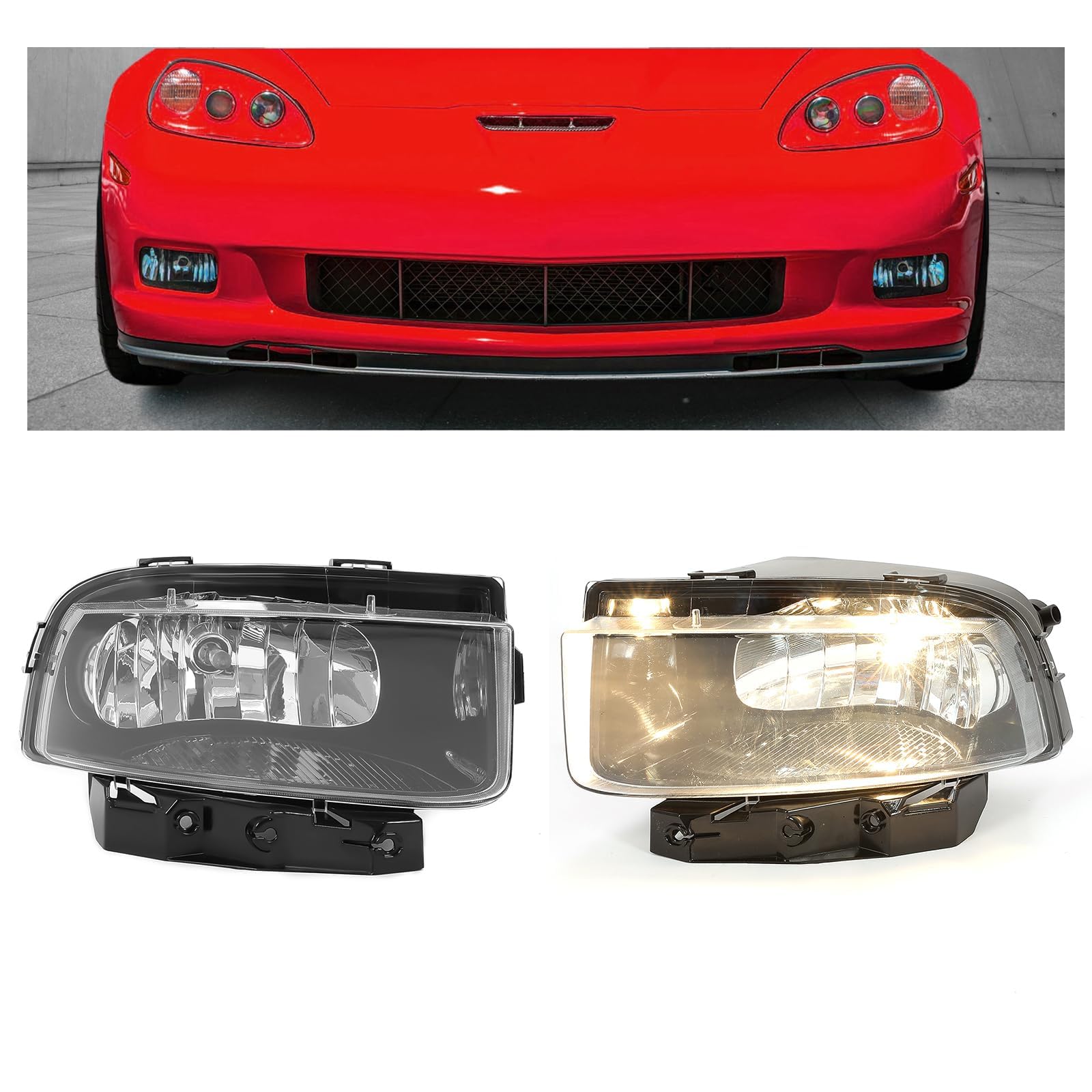 KUAFU Pair Halogen Fog Light Compatible with 2005-2013 Chevy Chevrolet Corvette C6 Base 427 Limited Edition Z06 ZR1 Grand Sport Carbon Replacement for