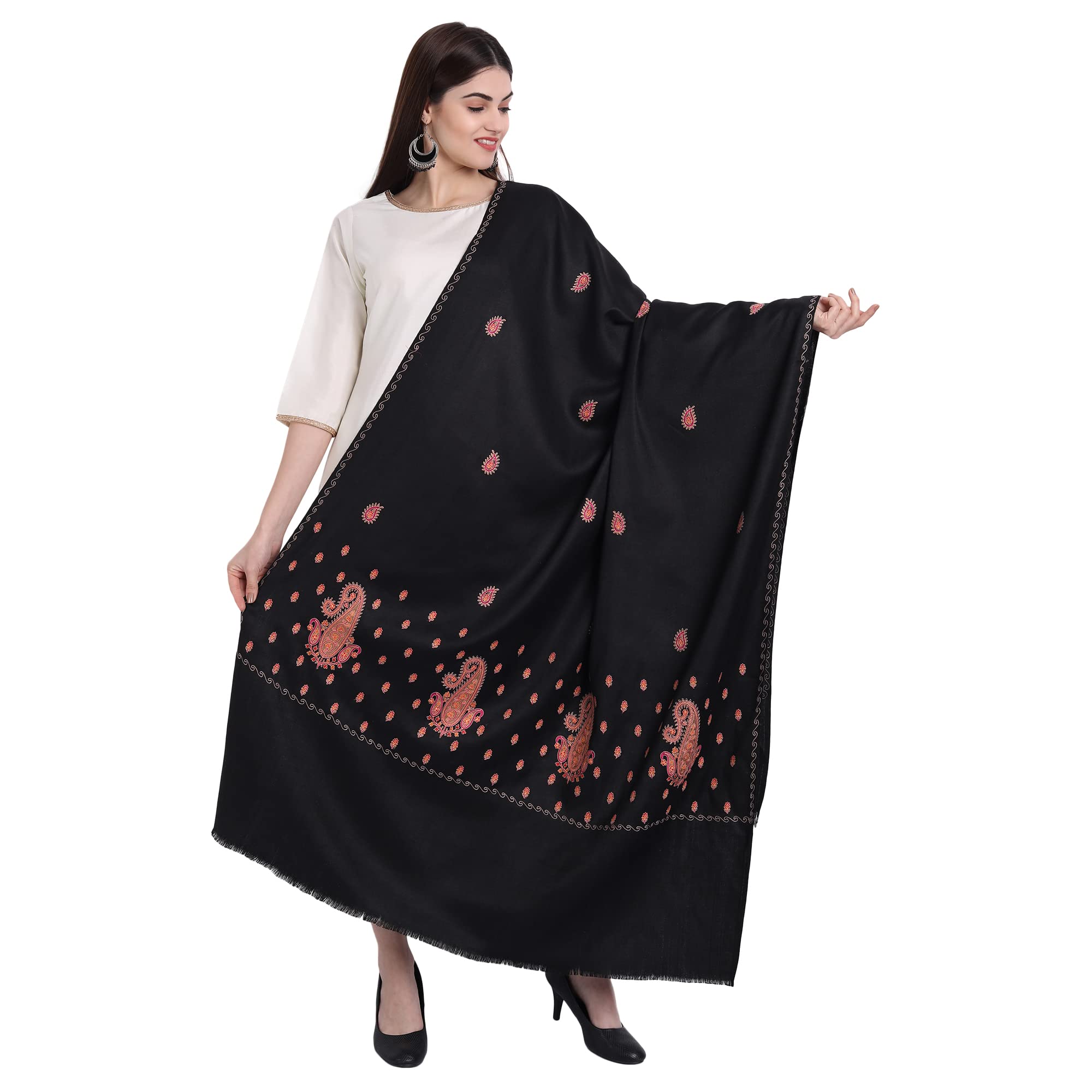 Kashmiri Shawl for Women, Pashmina Style Paper Mache Embroidery Wool Shawls for Winter-image-46