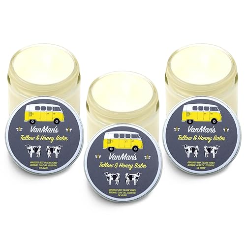Vanmans Tallow and Honey Balm (2 onzas)  Paquete de 3  Bálsamo de miel alimentado con hierba de ternera con vitaminas A, K, D, E y aceites