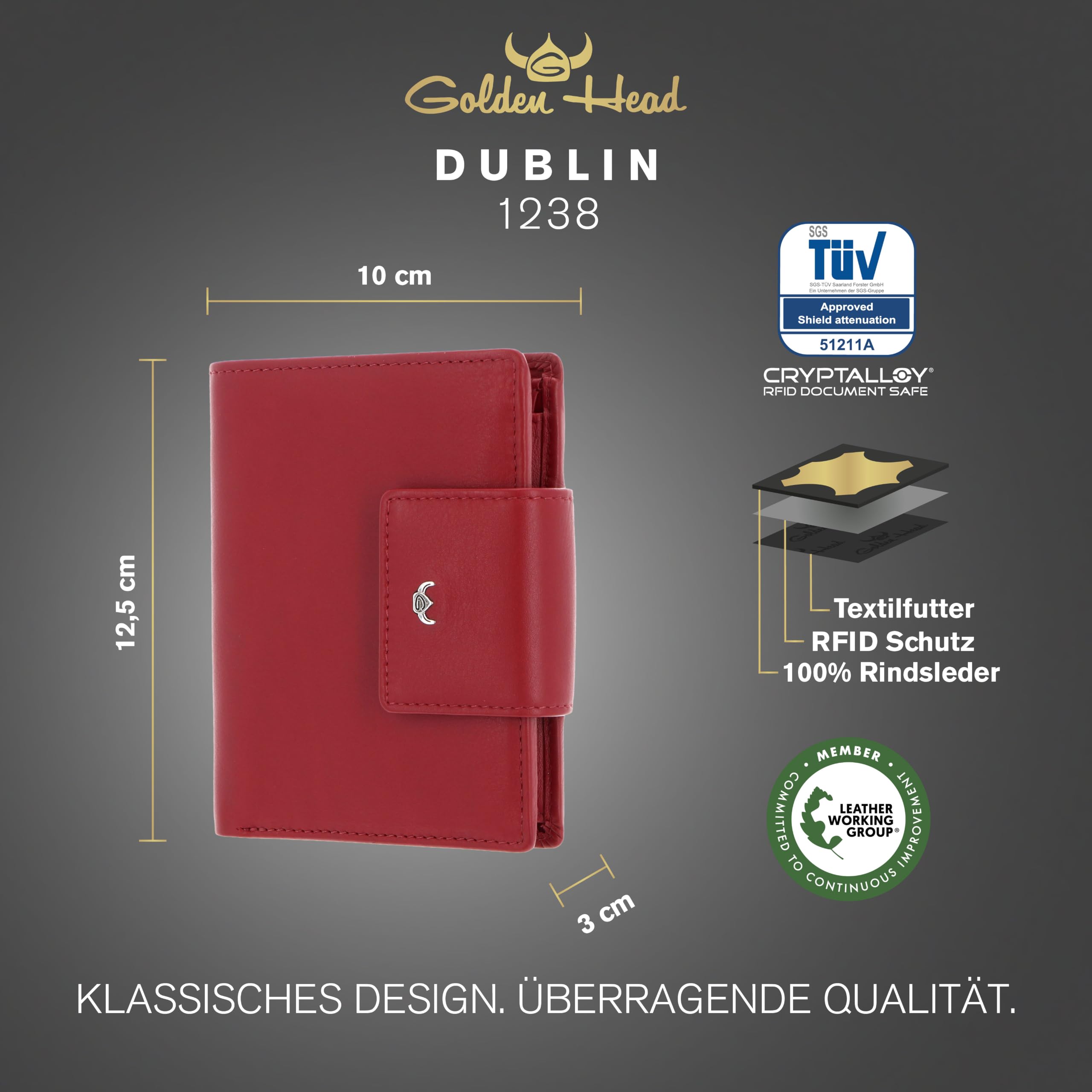 Golden Head Leder Geldbörse Dublin RFID Protect Kombischeintasche mit Riegel 1238 Rot