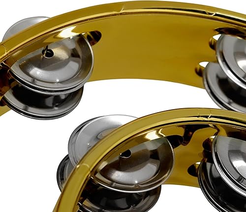 Miniatura 5 de Paquete de 2 panderetas de doble fila de 10 pulgadas con jingles de metal, Panderos para adultos, Panderos de Danza Cristianos, tambor de percusión