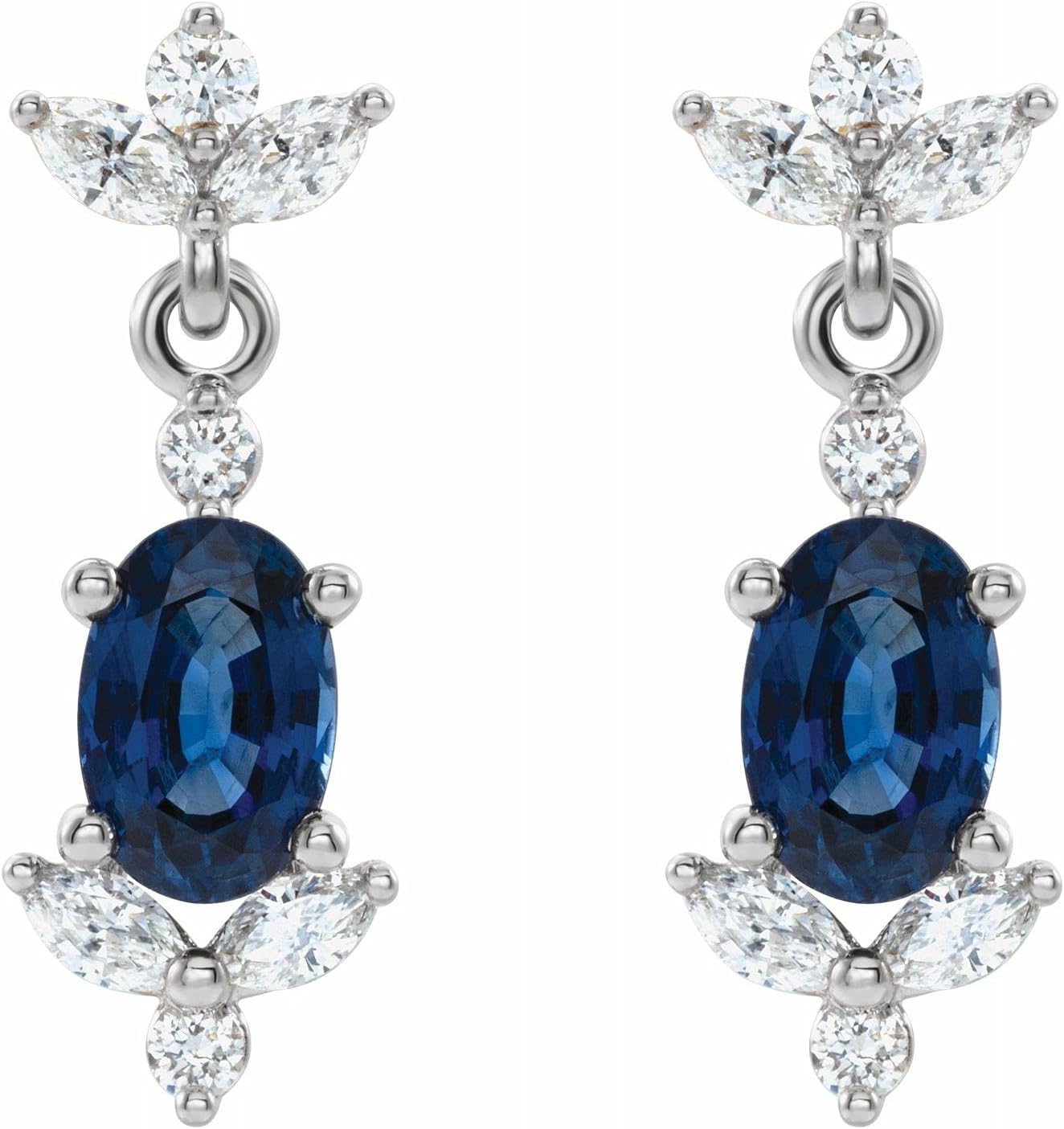 Diamond2Deal 14K Gold, Sterling Silver Or Platinum Gemstone and 1/3 CTW Marquise Cut Diamond Dangle Earrings Fine Jewelry for Women