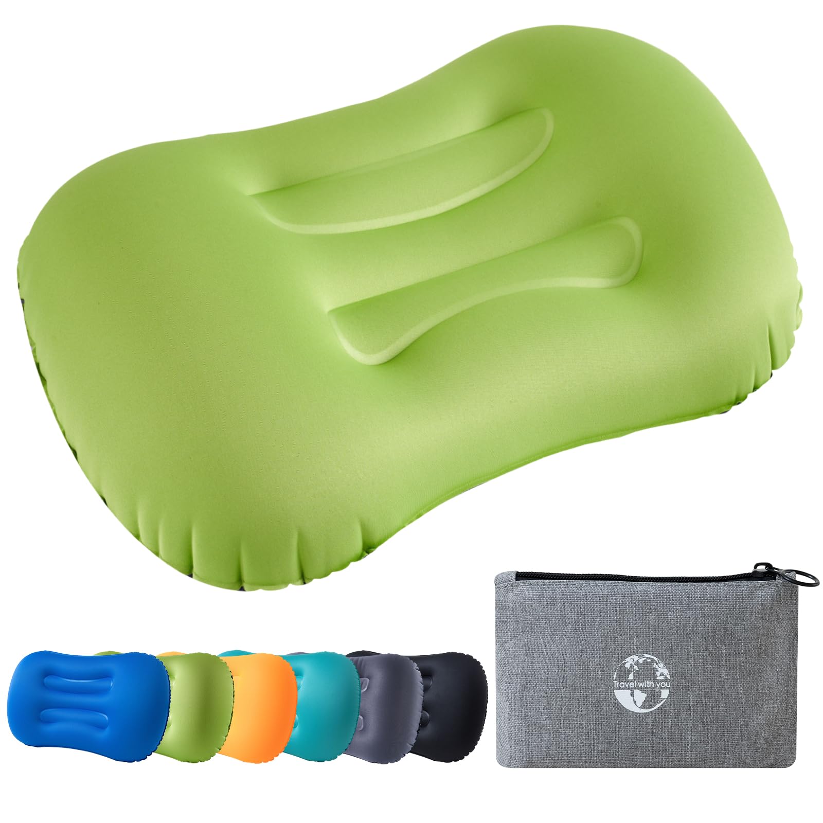 JetsCush Camping Pillow Camping Essentials Lightweight Compact Inflatable Air Travel Pillow with Ergonomic Support for Camp Backpacking Hiking Beach Accessories & Equipment (Green) — image 1