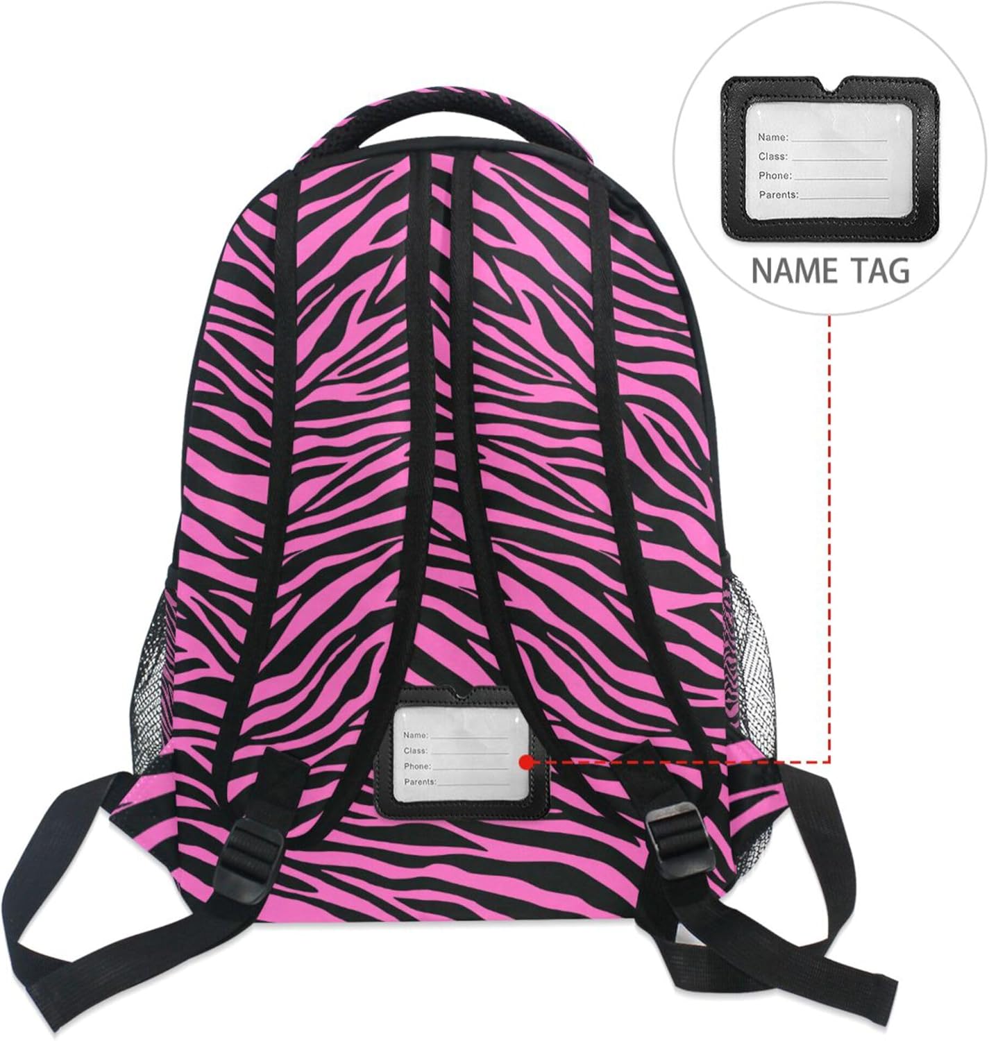 Fisyme Pink Zebra Print Laptop Backpack Bag Bookbag Casual Travel Hiking Computer Notebooks Daypacks