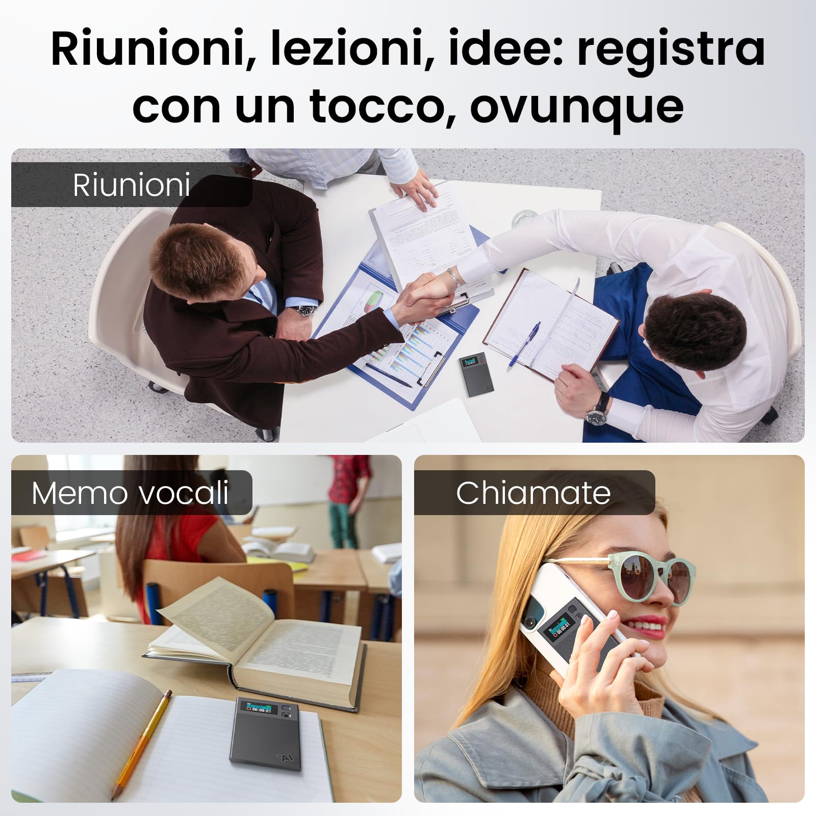 NEWYES Ailog Registratore Vocale AI con App Dedicata, Trascrive e Riepiloga, Traduzione in Oltre 188 Lingue, Memoria da 64 GB per Riunioni, Lezioni, Chiamate, Affari