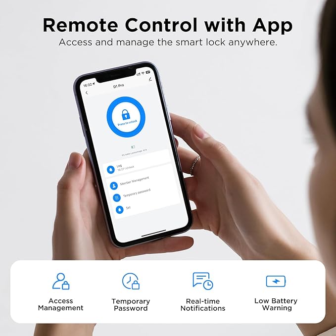 TCL D1 Pro Palm Vein Smart Lock, Keyless Entry Door Lock, Upgraded Rechargeable Battery, Front Door Smart deadboalt, App Remote Control, Auto-Lock, Waterproof, Works with Alexa