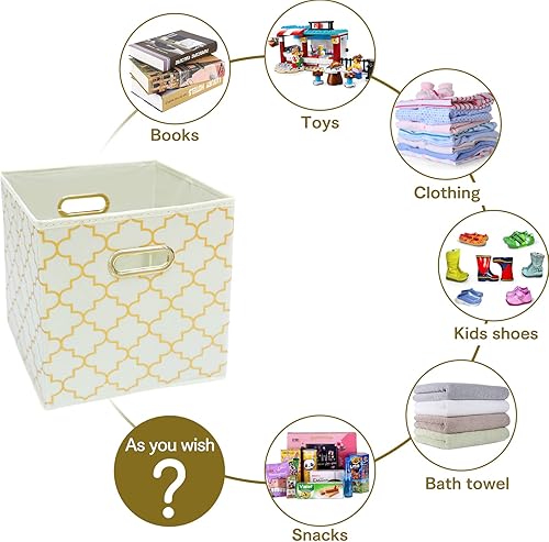 Miniatura 3 de SEVENDOME Contenedores de almacenamiento de tela de tela, organizador de cubos de tela con doble asa, canastas de almacenamiento plegables para el