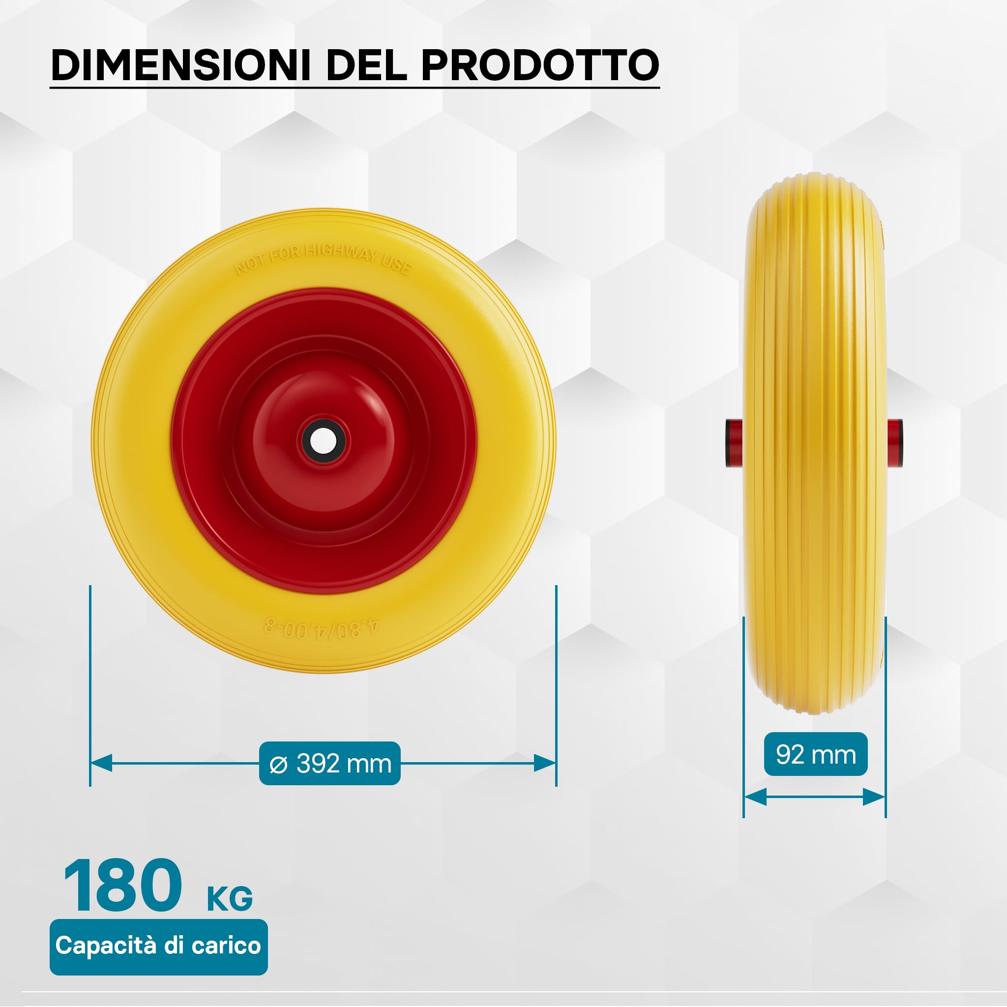 Cerchio Acciaio Con Asse Ruota Pneumatica Per Carriola 3.50-8 - Gomma 4 Strati Con Cerchio Acciaio E Asse 170mm Incluso Ruota Carrello