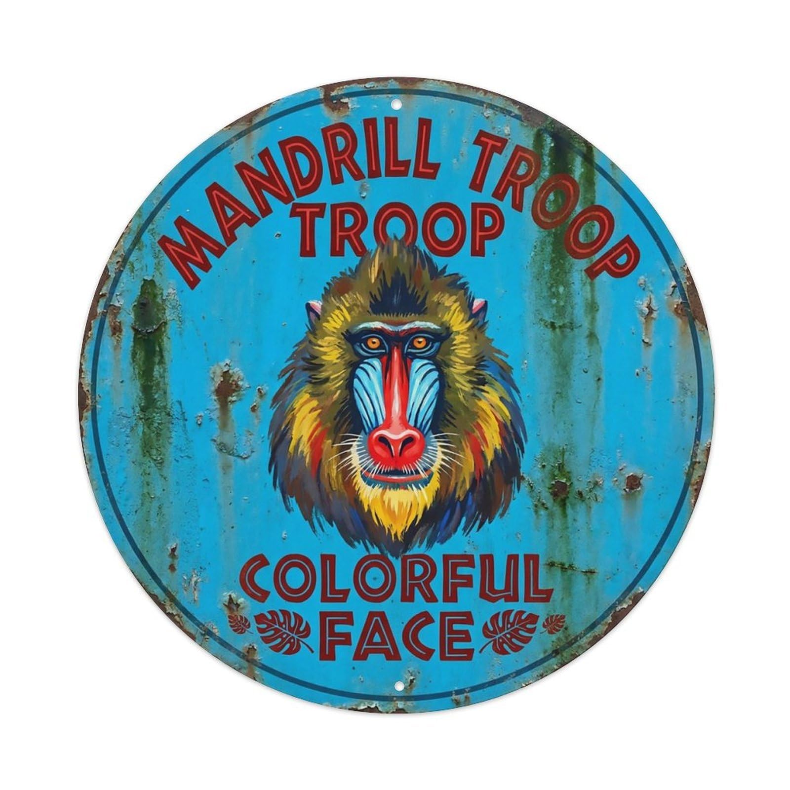 Cxhjca 8X8inch(20X20cm) Mandrill Troop Colorful Face Metal Tin Sign