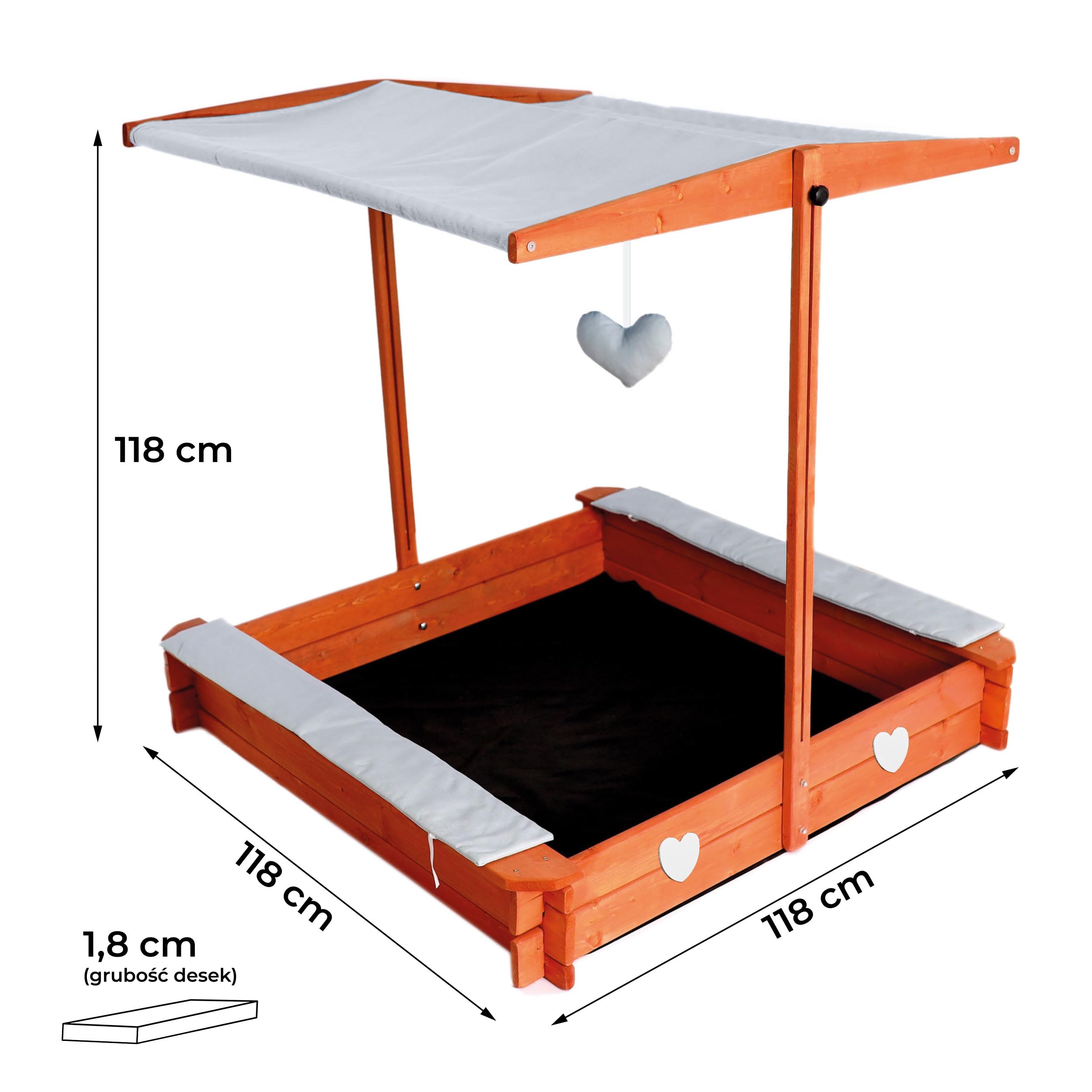Sandkasten mit wasserdichtem Dach 120x120x120cm Naturholz Fichtenholz UV-Schutz + weiche Sitzkissen, Kantenschutz Vliesboden Sandspielzeug für Kinder (Rosa)