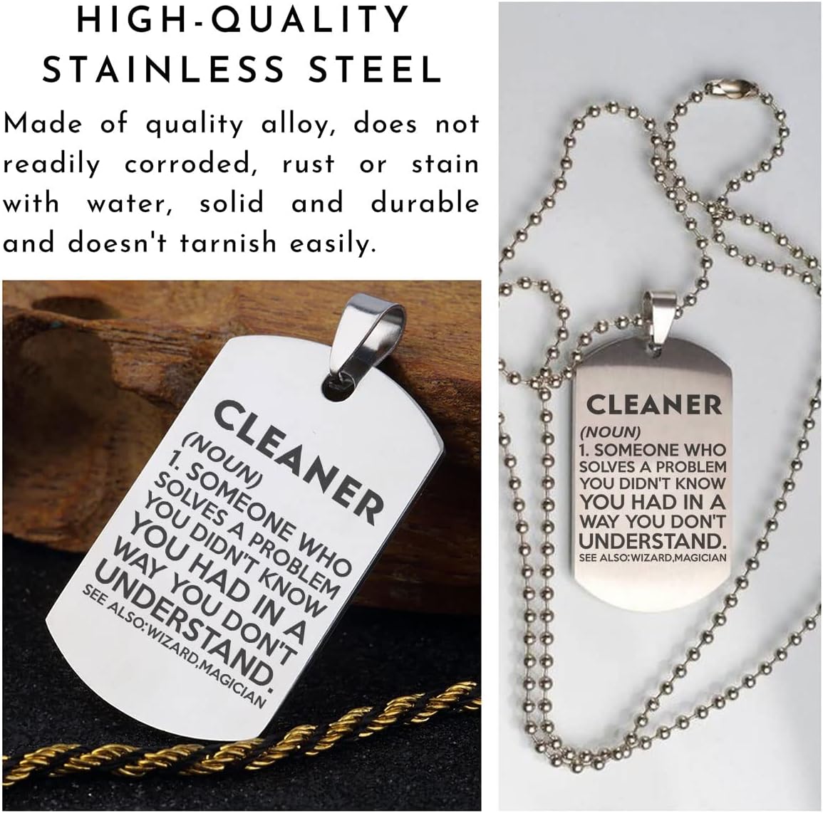 CLEANER Definition Meaning Keychain Necklace - Set of 2 Key chain Office Gift image 3