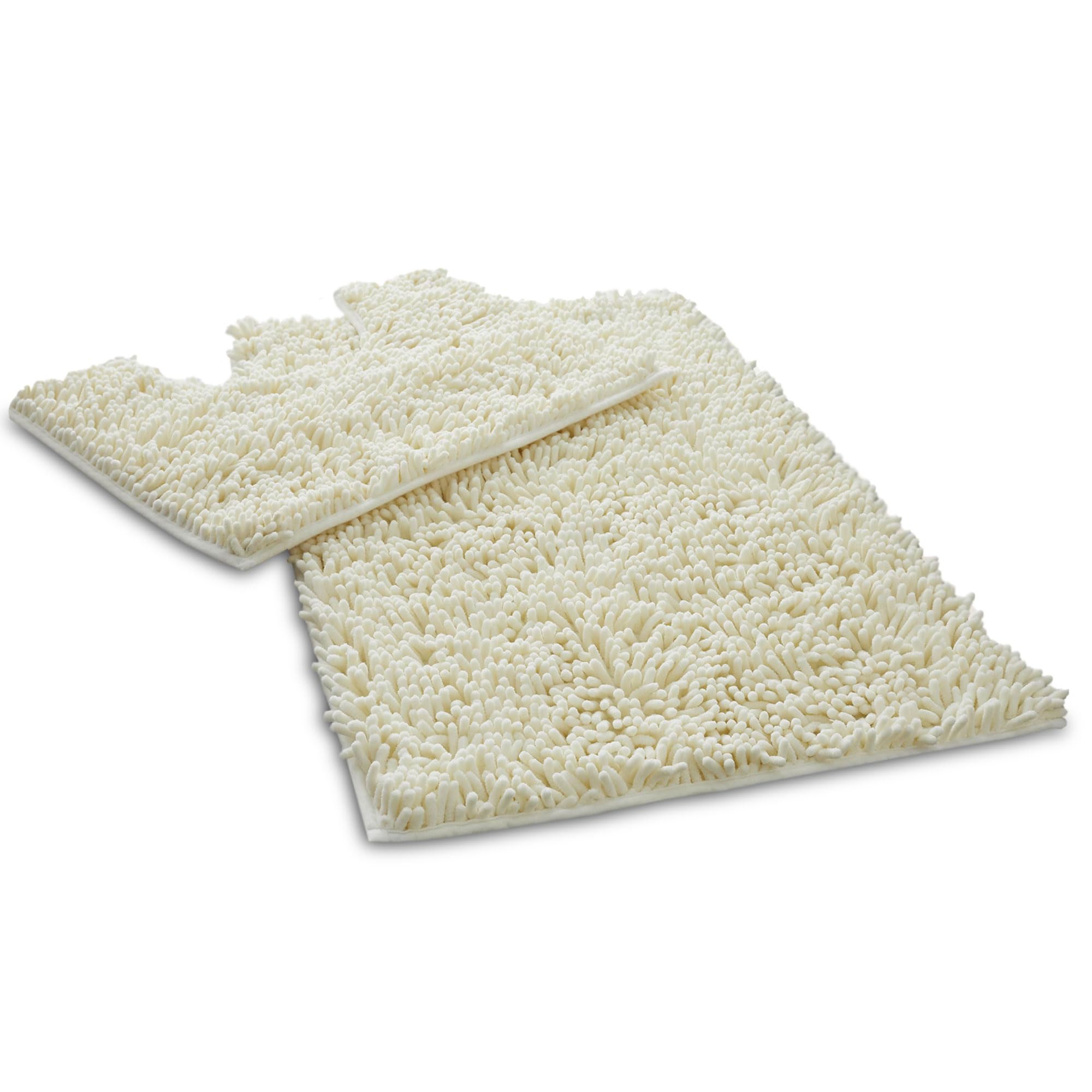 VELVETIO Loop Bath Mat Set For Bathroom, 2 Piece Super Soft Water Absorbent 100% Microfiber Chenille Toilet Rugs, Memory Foam Anti Slip Shower & Bathtub Rug Sets, Cream