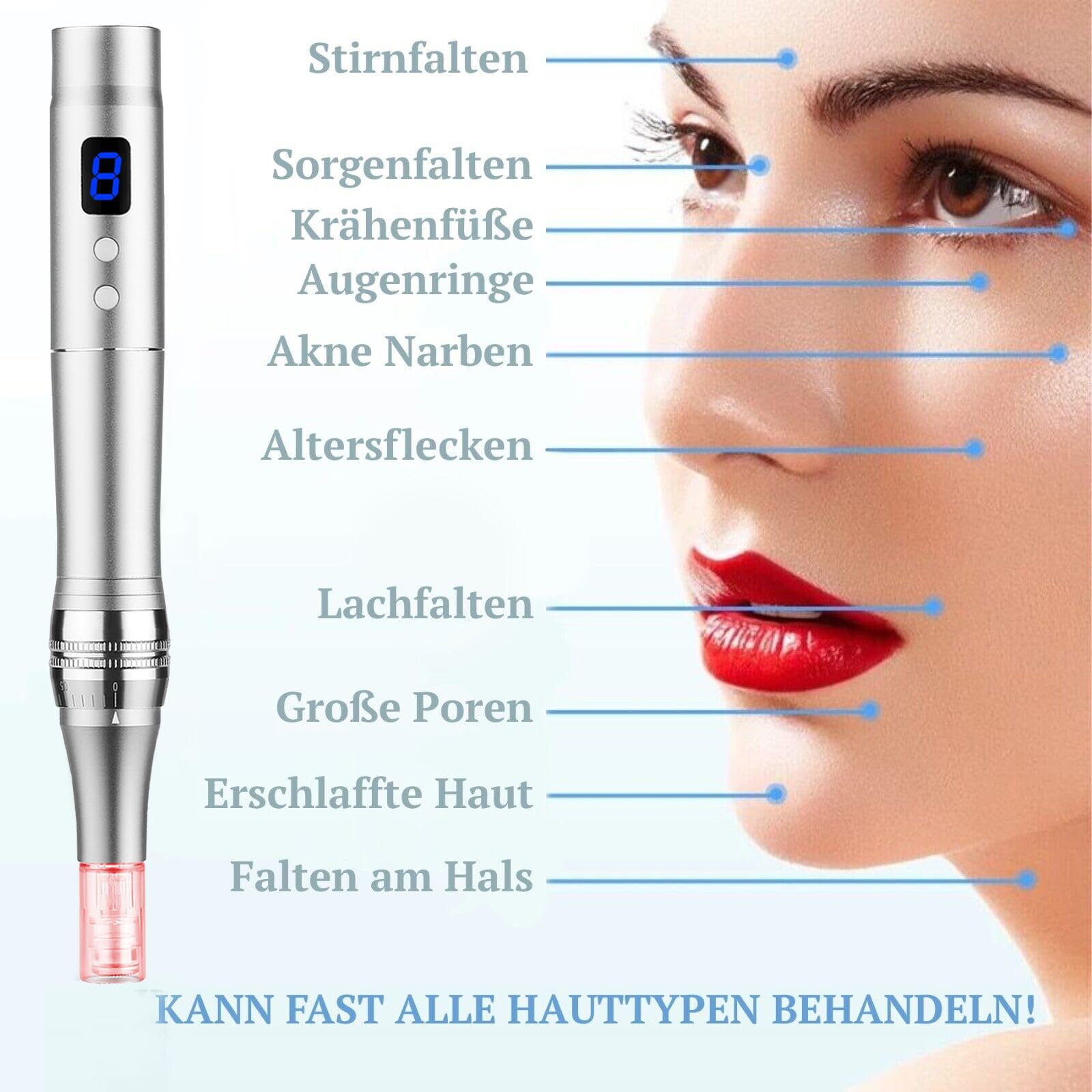 Endim 8-Speeds Microneedling Pen LCD Screen Derma pen with 12Pcs Cartridges Electric Derma Pen for Face Body Beard Hair and Skin Care-Black - Image 3