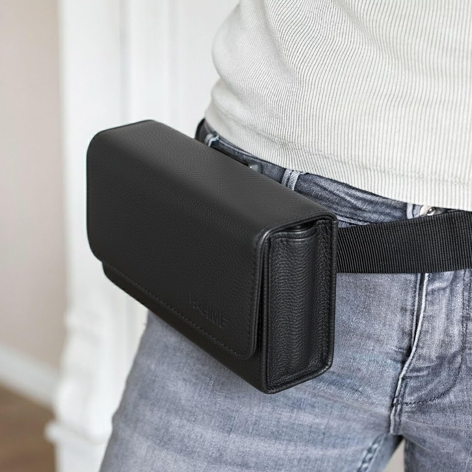 HMF Kellner Geldbörse aus Leder mit verstellbarem Gürtel, Kellnertasche mit Euro-Geldwechsler und Reißverschlussfach | 20,5 x 10 x 6,5 cm | Schwarz
