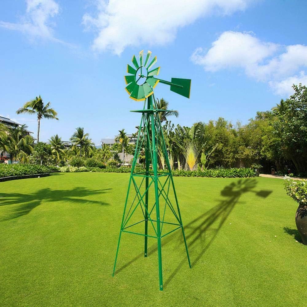 8 Feet Ornamental Garden Windmill, Green and Yellow
