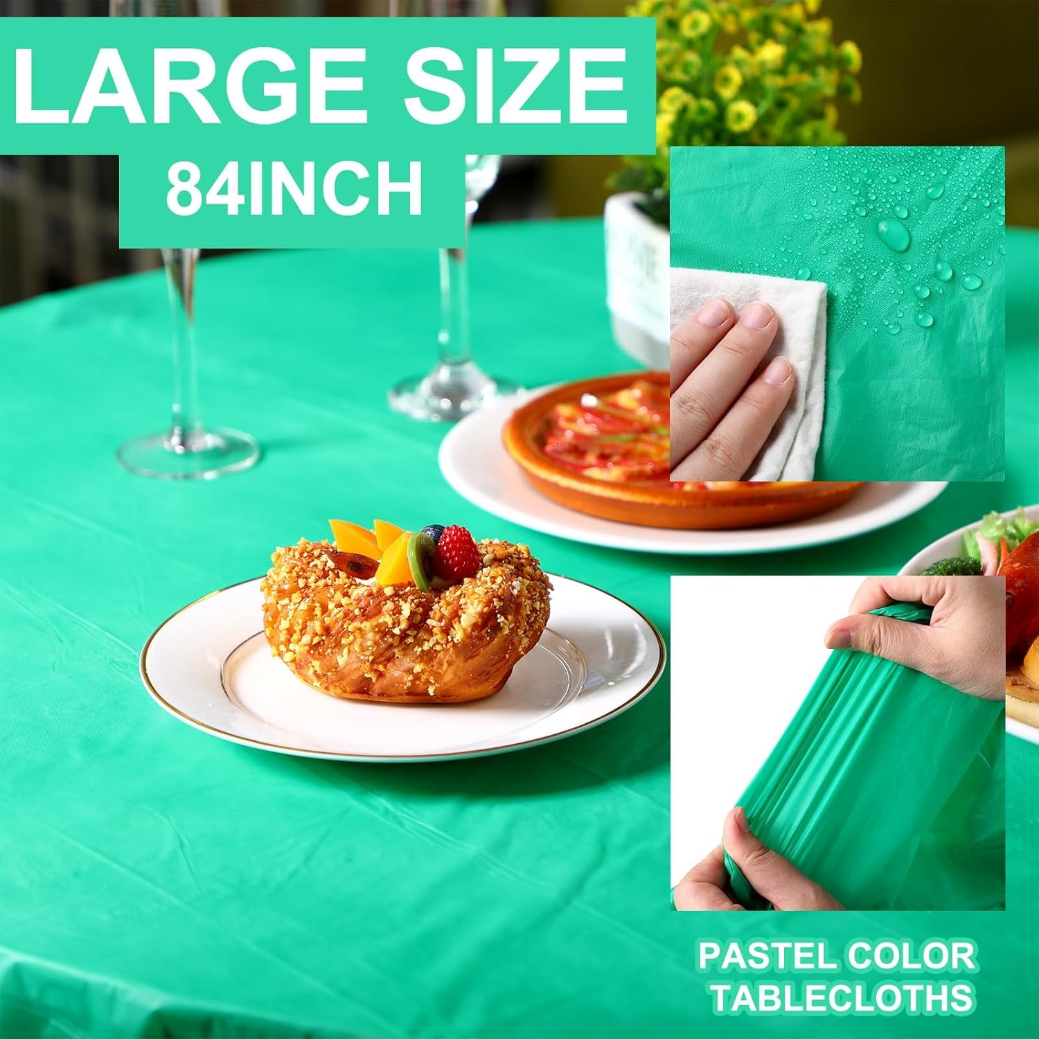 Ganeen 12 Pcs Colorful Tablecloth Neon Party Decorations 84 Inch Round Rainbow Table Cloths Plastic Tablecloth Disposable Round Plastic Pastel Table Cover for Wedding Birthday Party