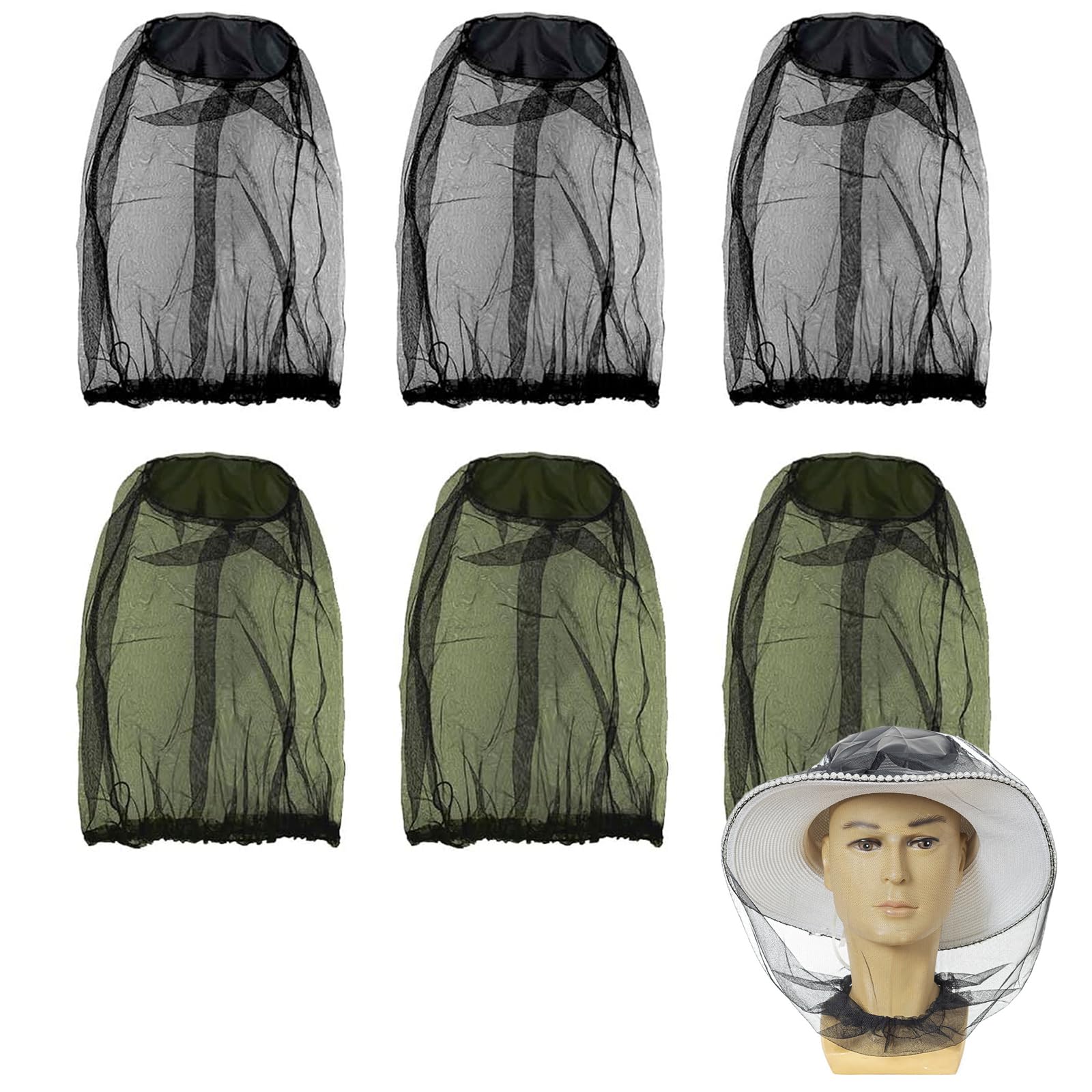 DALAETUS 6 Pezzi Zanzariera Cappello, Rete per Insetti a Maglia Fine, Zanzariera per il Viso, Cappello Antimalvagio per Outdoor, Pesca, Giardinaggio, Escursionismo, Campeggio, Arrampicata