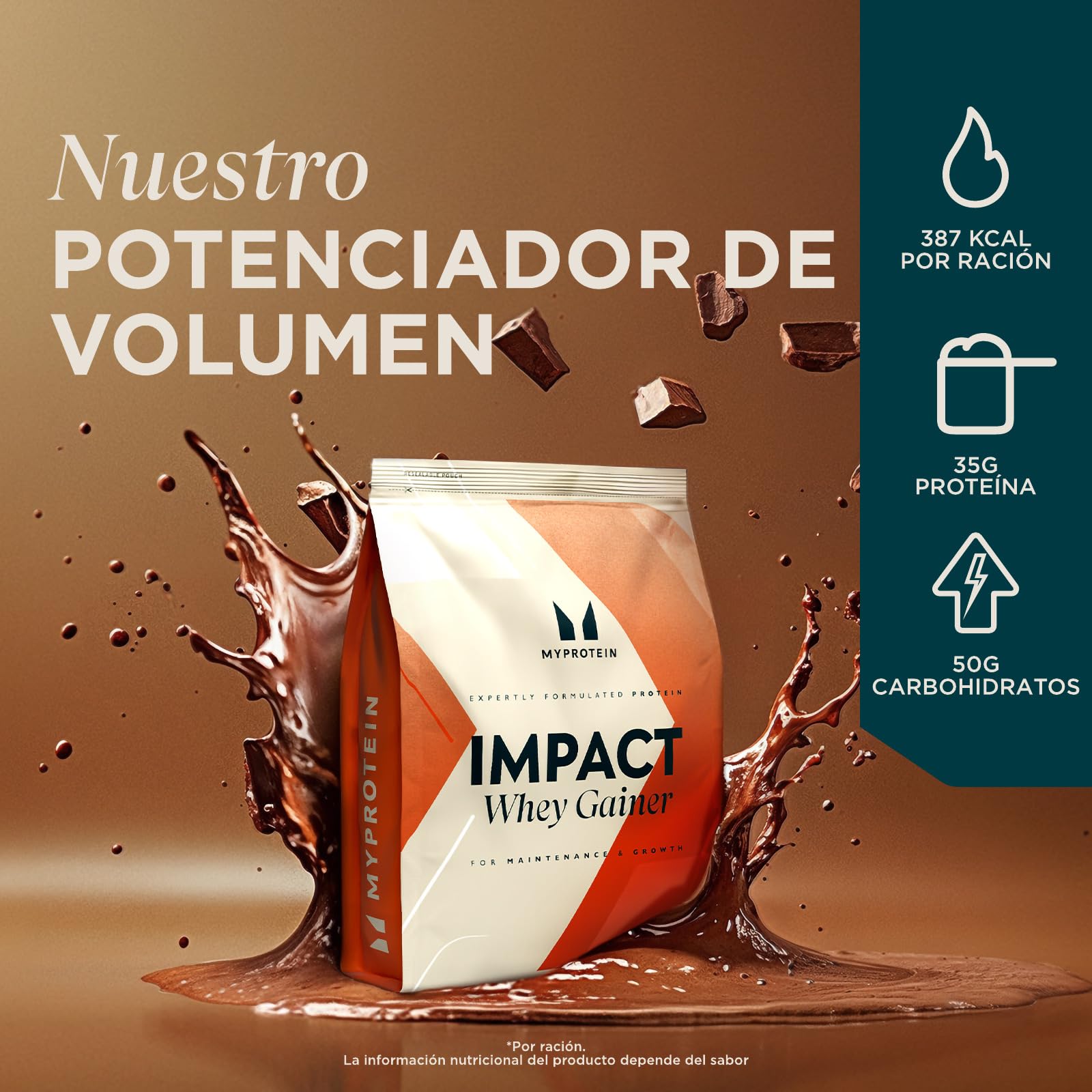 Myprotein Impact Whey Gainer | Chocolate Suave 2,5 kg | 29 g Proteínas | 51 g Carbohidratos | 383 kcal por porción | Ideal para las fases de desarrollo muscular y volumen