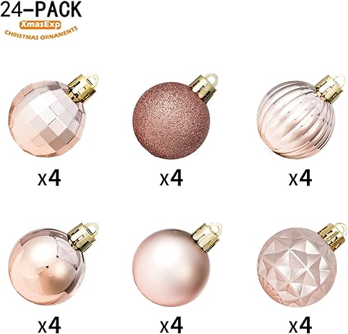 Miniatura 248 de XmasExp Juego de 24 mini esferas de Navidad inastillables para bolas de árbol de Navidad de 1.181 in/1.18 pulgadas (oro rosa)