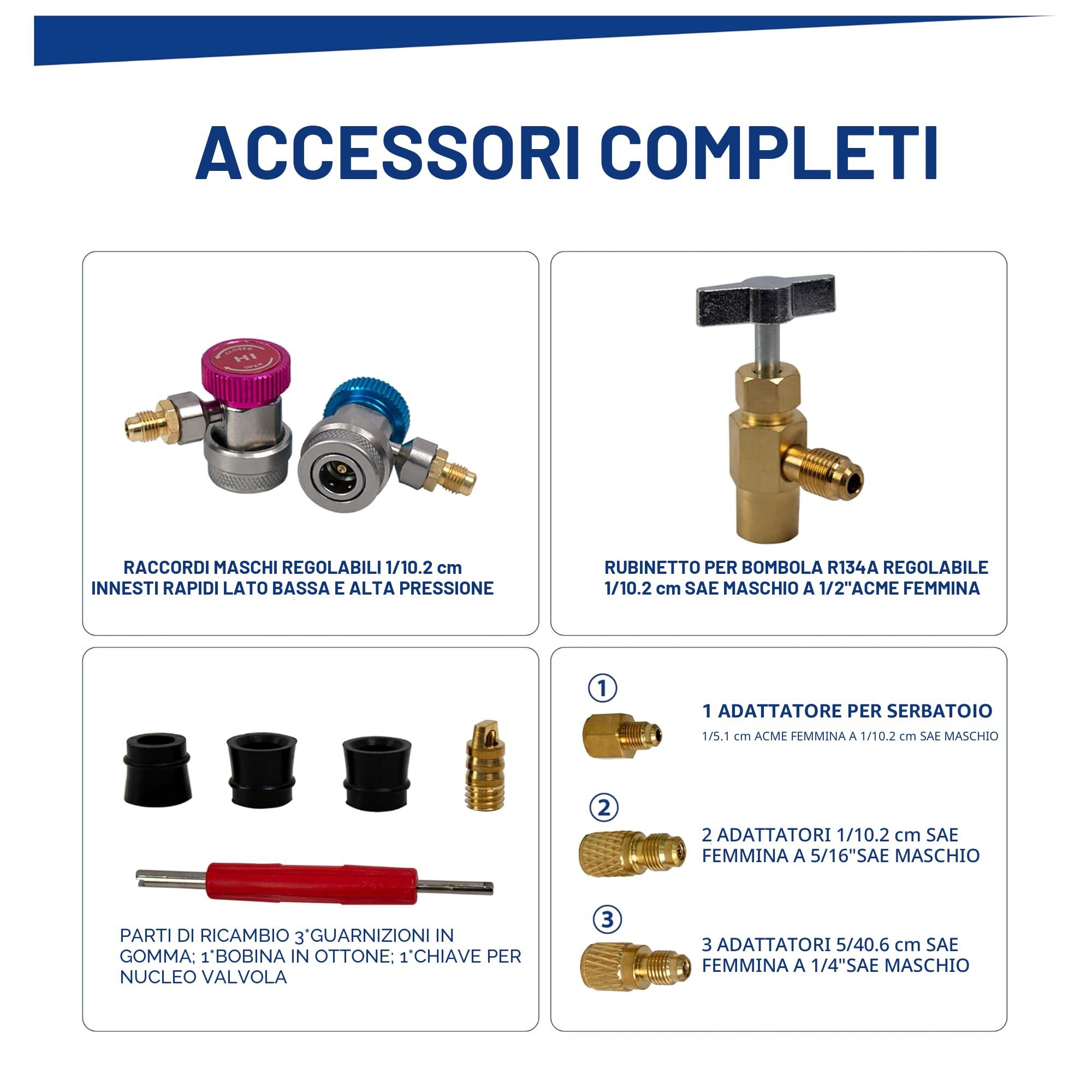BACOENG Set Manometri Condizionatori 4 Vie, Kit Ricarica Aria Condizionata Auto con 1.5m Tubi per Auto Strumenti Diagnostici, Manifold Gauge Kit per R134A R410A R32 Refrigerante