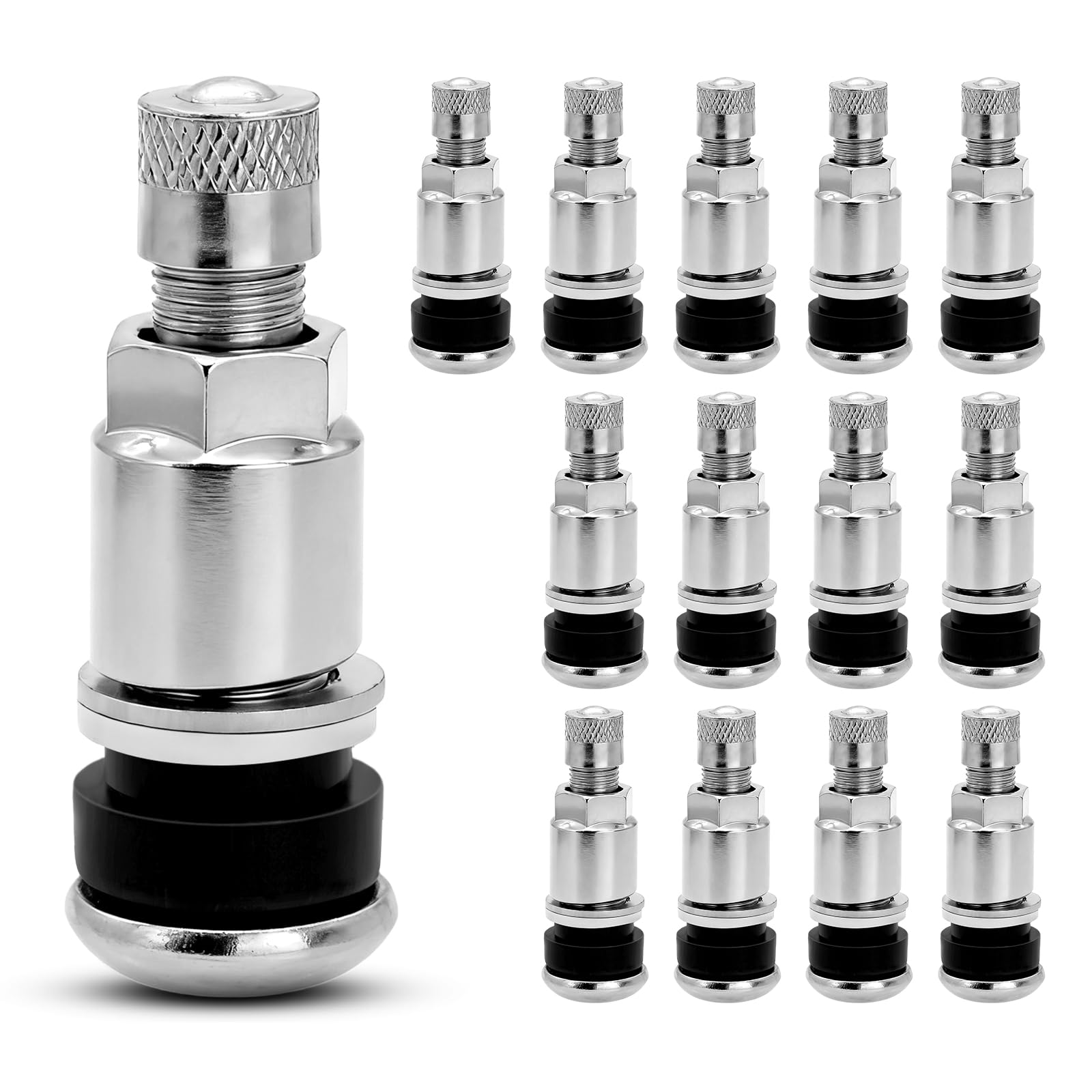 RUNYU 14 Stück Autoreifen Ventil 11,3 mm, Metallventile für Alufelgen, Universal Felgenventil Metall Autoventil TR525 Stahl Reifenventil für Auto Lastkraftwagen Motorrad, Silber