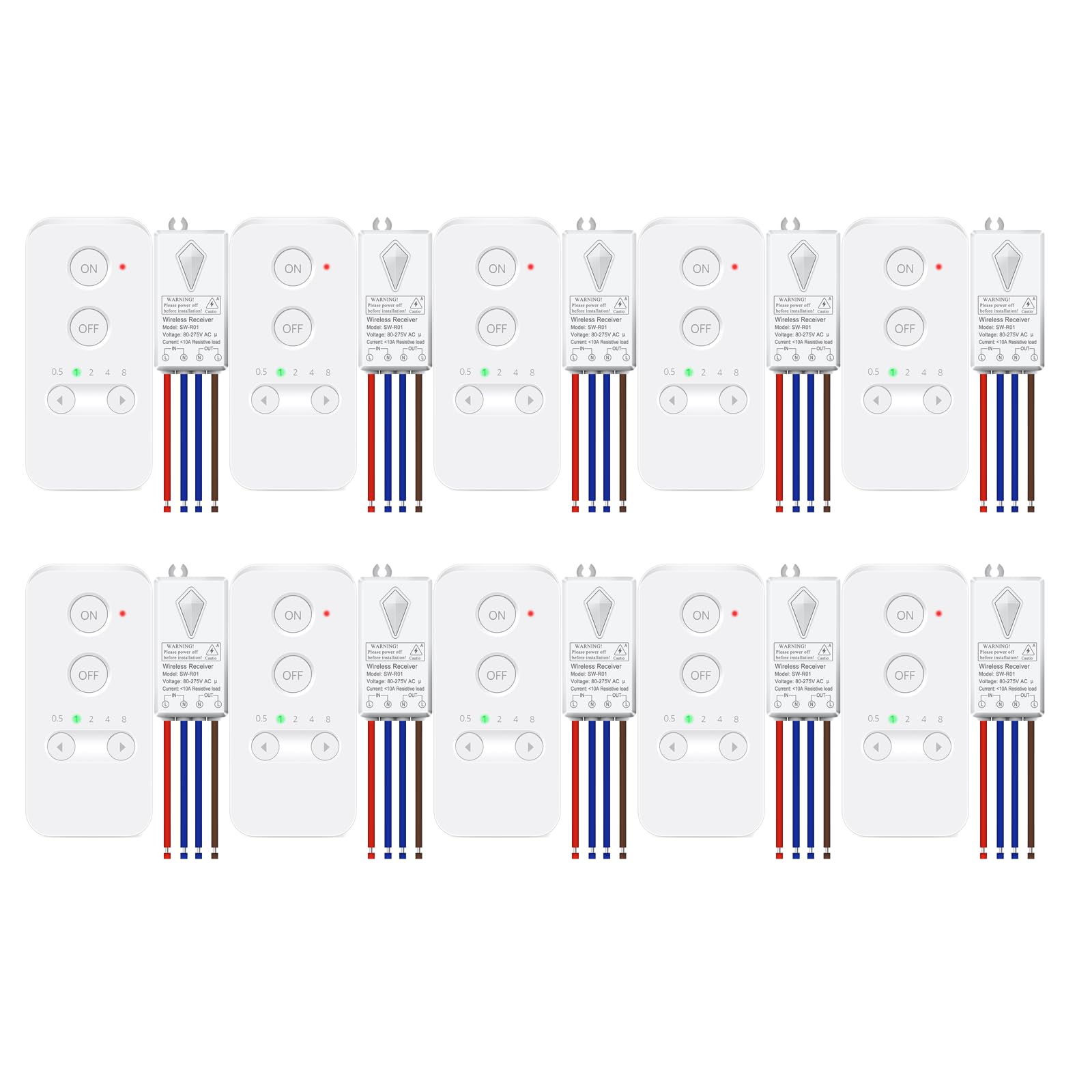 Funk Fernbedienung Schalter, NineLeaf 10PK Funk Lichtschalter mit LED-Anzeige, IP66 Wasserdicht, 150m Reichweite, Ohne Verkabelung für Zuhause, Weiß