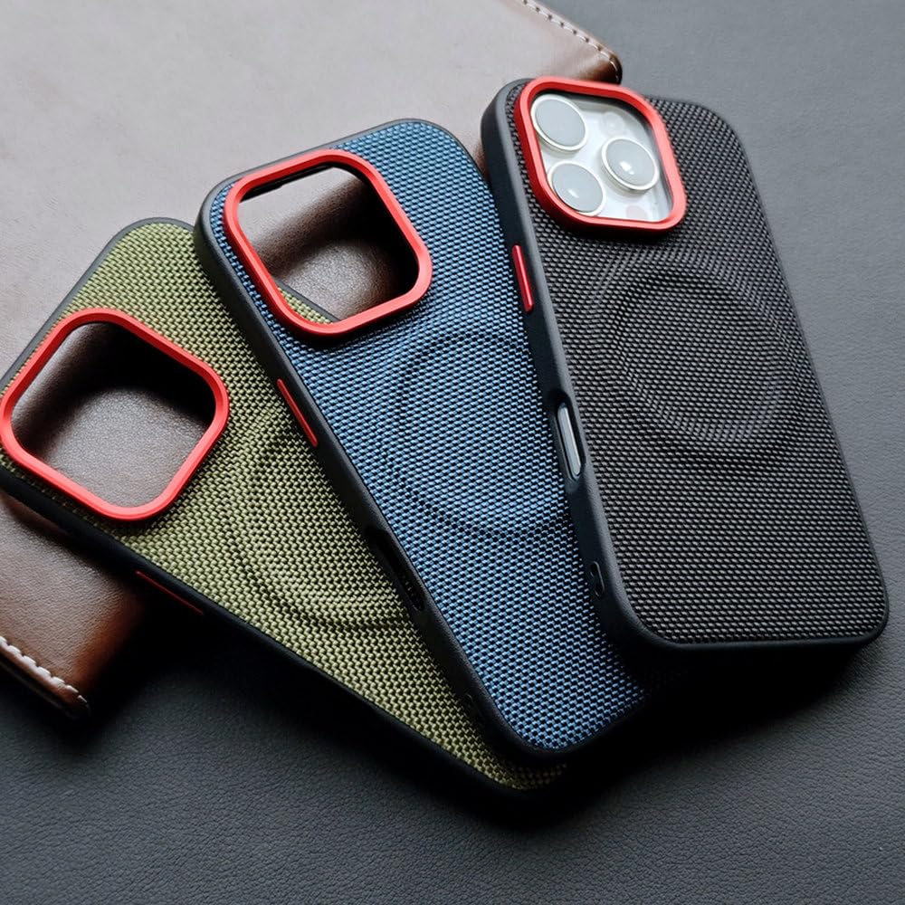 Etui magnetyczne do iPhone'a 16 15 Pro Max 15 16 Pro, miękkie, z TPU i nylonowej skóry plecionej, z powłoką antyodciskową, niebieskie, do iPhone'a 16 Pro Max