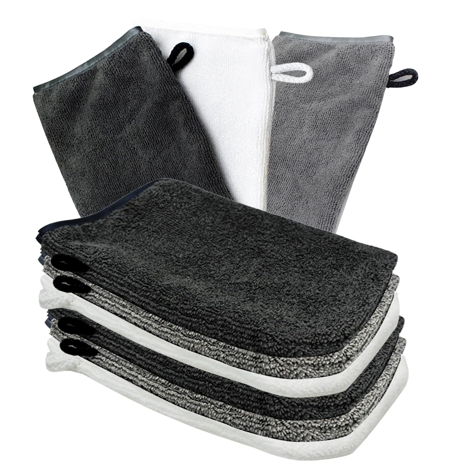 Lote de 6 Manoplas de baño Algodón 20 x 16 cm,Guantes de Microfibra para Limpieza Facial,Manoplas de baño de Rizo algodón 100%(Negro, Blanco y Gris)