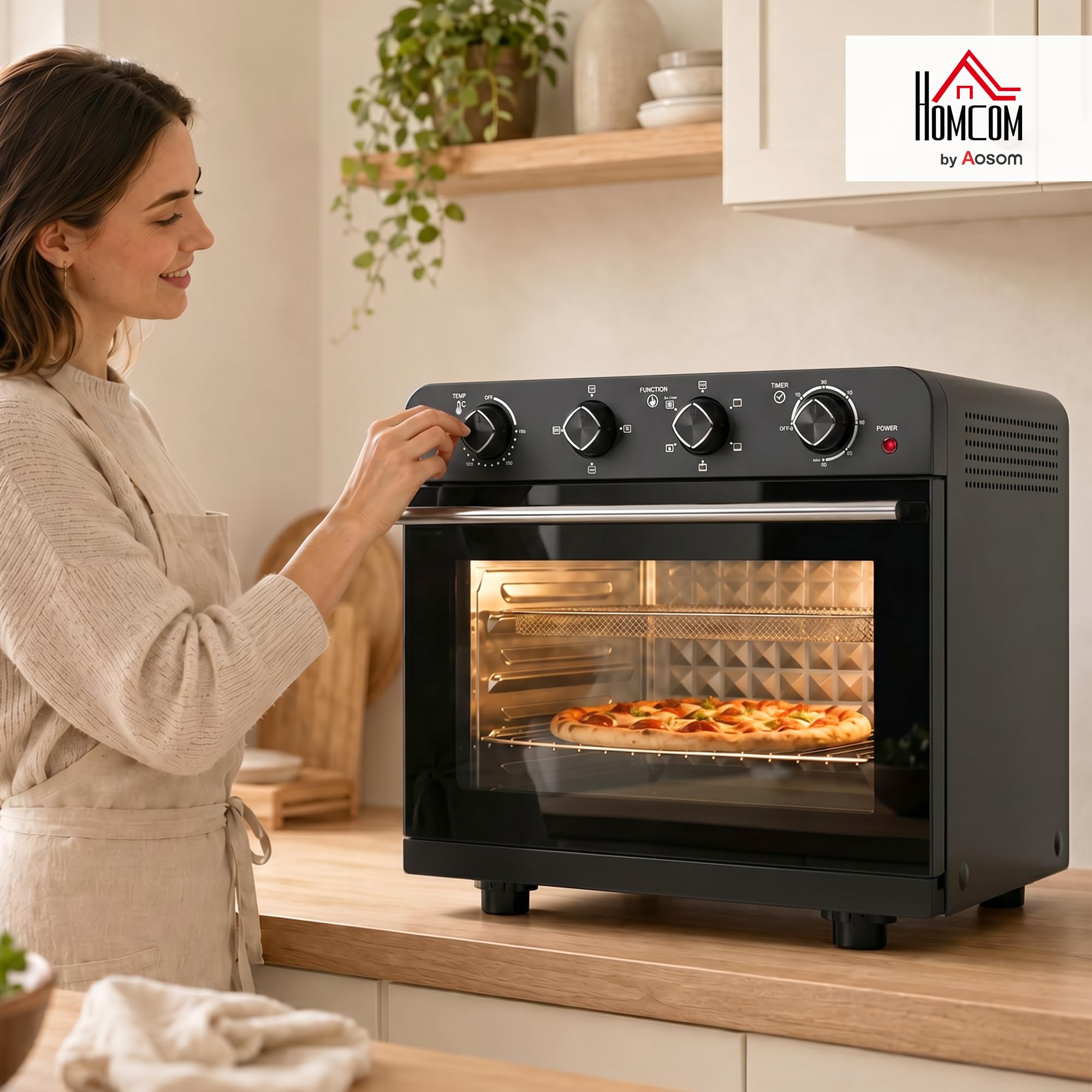 HOMCOM Heißluftfritteuse 36 Liter Mini Backofen mit Umluft, Backblech, Rost