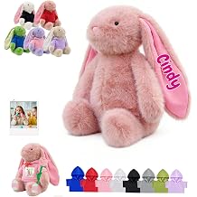Custom Bunny Stuffed Animal for Baby Kids, Personalized Easter Bunny Plush Toys with Name Photo Soft Rabbit Plush as Personalized Gifts for Adults on Easter Christmas Birthday, 10 inch