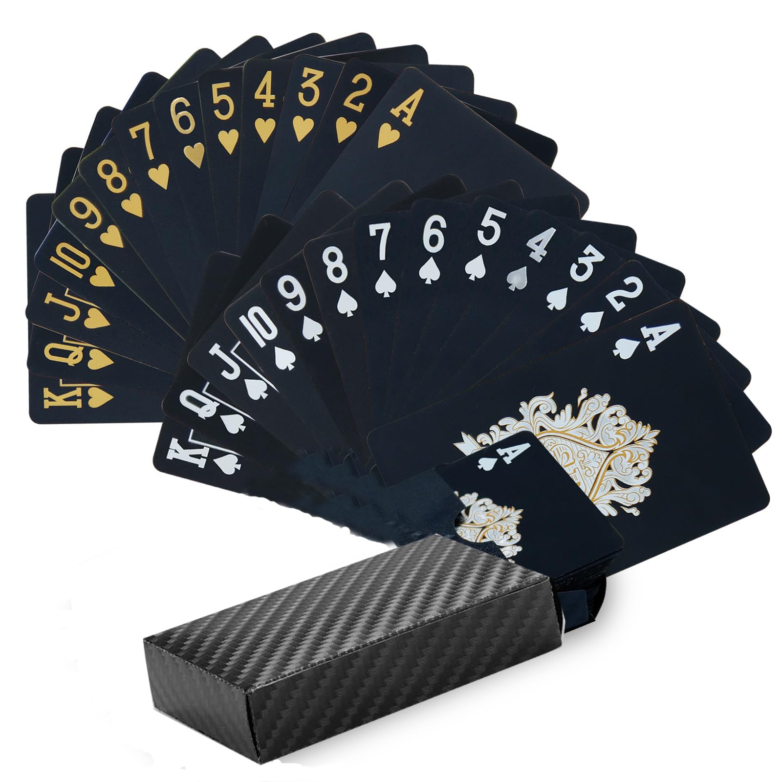 Shirene Black Foil Poker, 2 szt. fajnych czarnych kart do gry, wodoodporne, plastikowe, nowość, karty do pokera, zestaw 54 wykwintnych czarnych kart do gry w pokera z folią, do interakcji rodzinnych