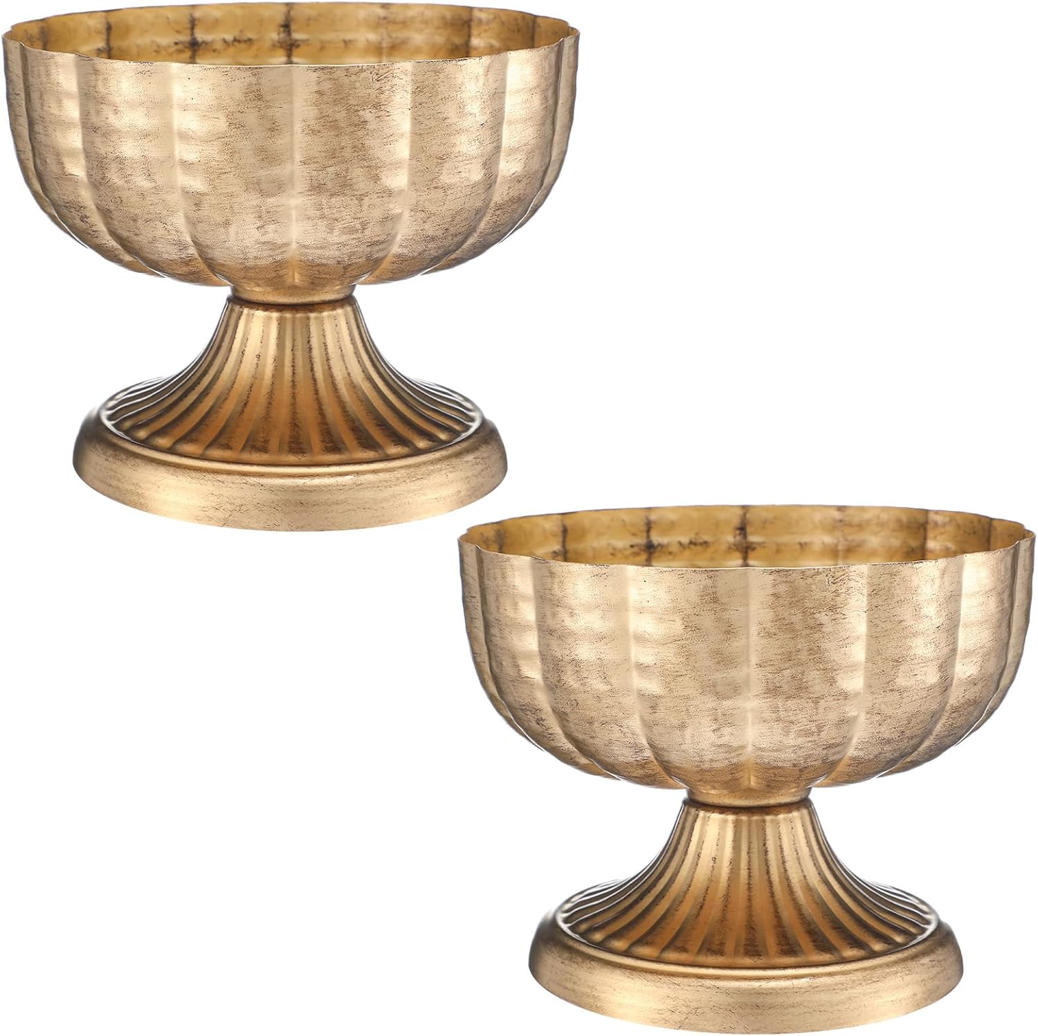 Honeydak 2 Pcs Distressed Gold Metal Compote Bowl 8" Wide Gold Compote Vase Flower Fruits Plant Holder Centerpieces for Wedding Birthday Party Anniversary Indoor Outdoor Activity for Most Event