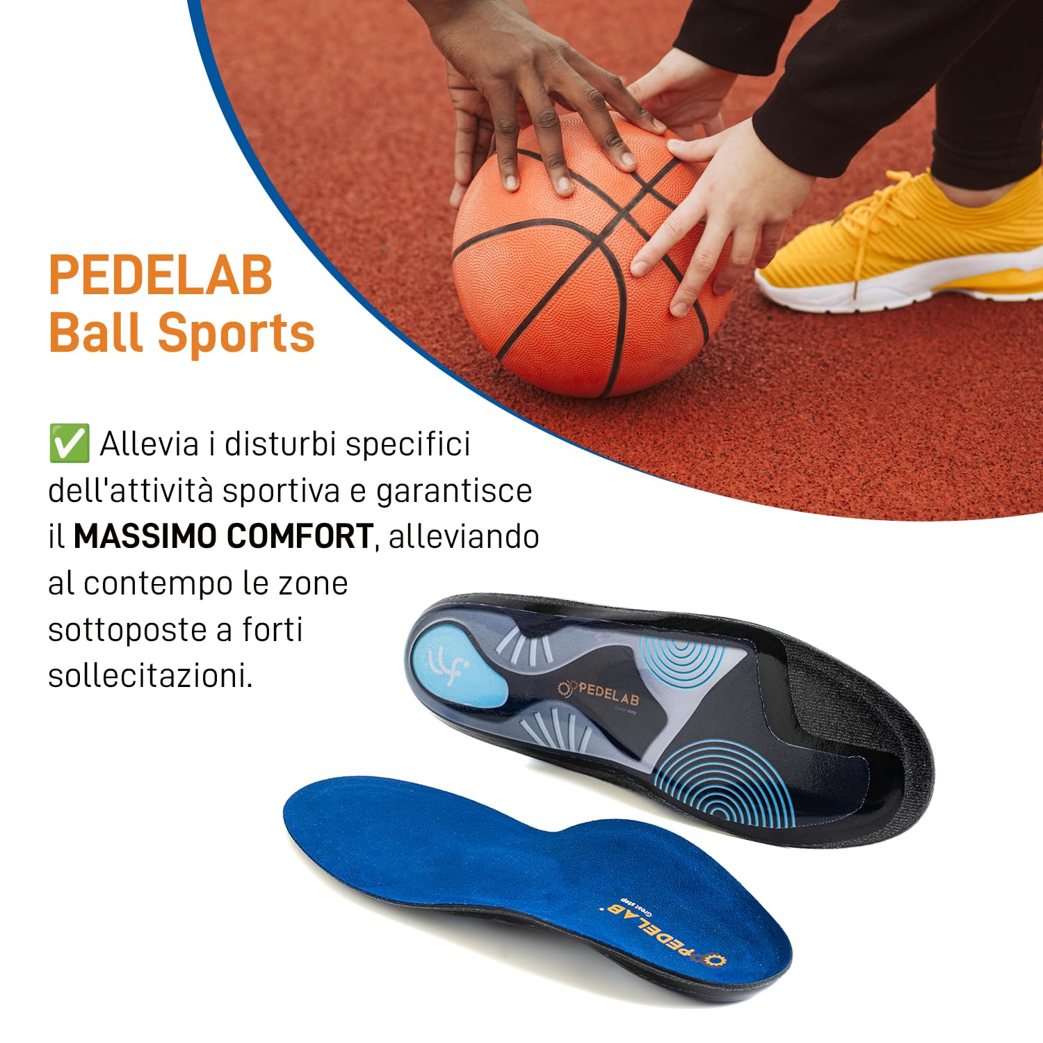 Pedelab Plantare Ortopedico Sportivo Sport Ball, Misure S 37-38 | Solette Ortopediche Basket, Pallavolo e Pallamano | Plantari Piede Piatto, Tendine d’Achille e Ginocchio | Rivestimento in Microfibra