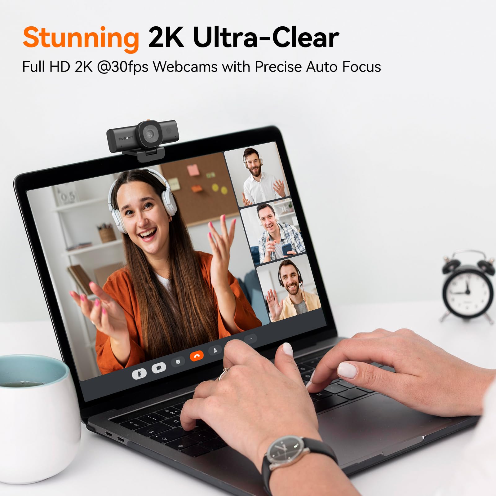 Svbony Kit Videoconferenza Wireless Completo: Trasmettitore HDMI 1080P 80m, Webcam 2K con AI Noise Reduction, Cuffie Bluetooth con Microfono e Base di Ricarica, Plug & Play per Smart Working e Ufficio