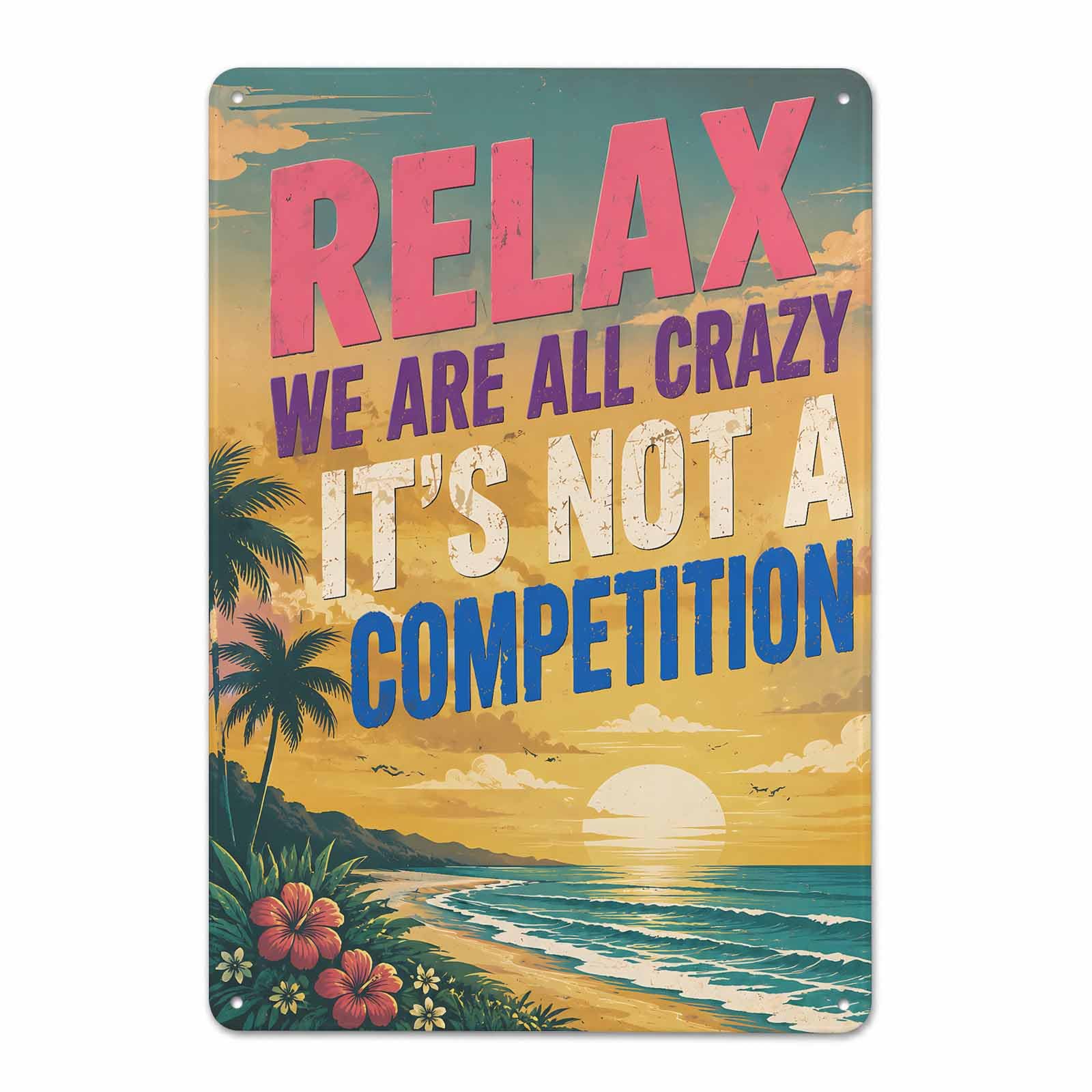 Gsrony Boys Type11 Relax We Are All Crazy Beach Palm Vintage Metal Tin Sign 8X12,Waterproof