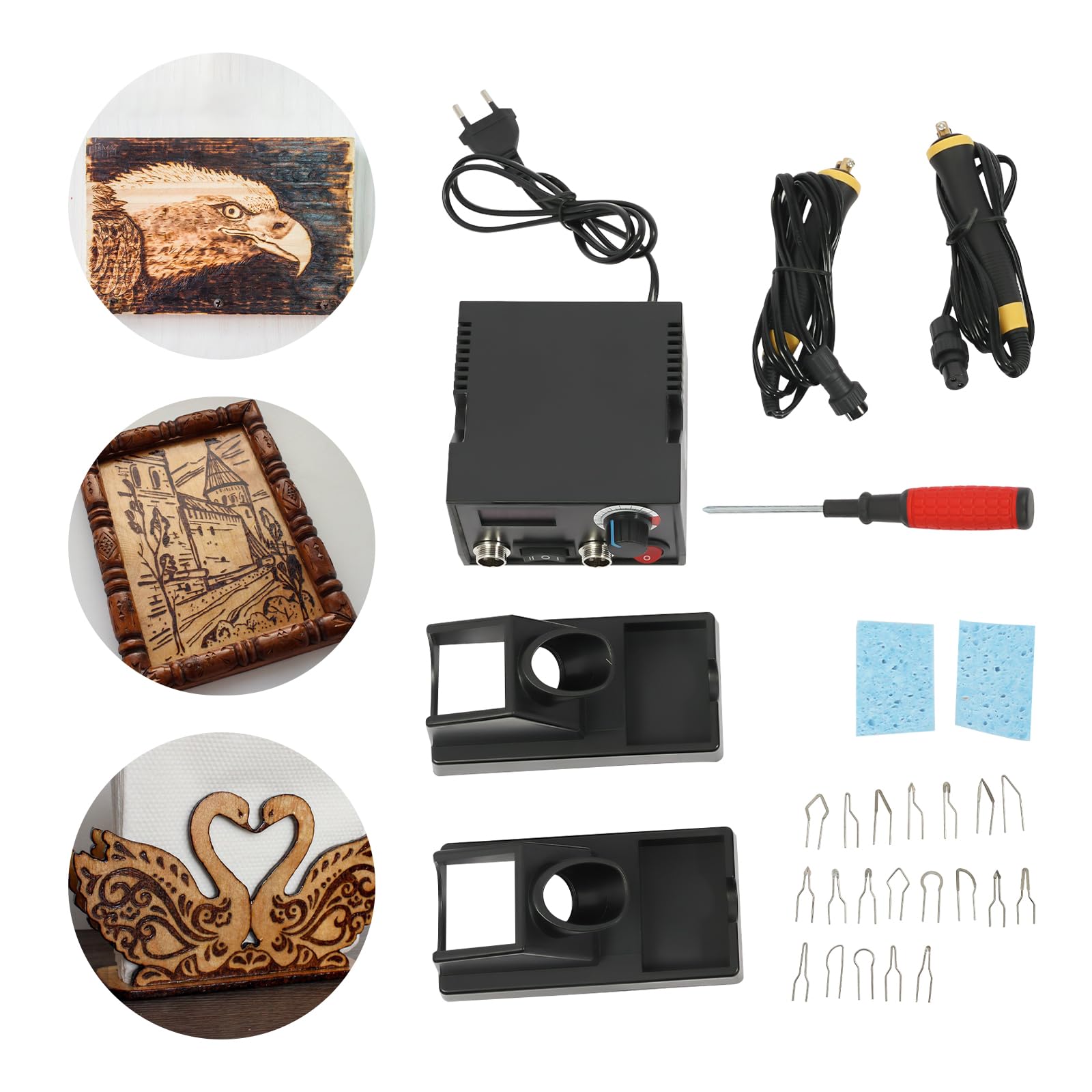 Juego de soldador de pirograbado con pantalla digital LED, estación de pirograbado profesional para madera y cuero, 20 muelles de alambre y temperatura 300-700 °C, para grabado, sombreado, teñido