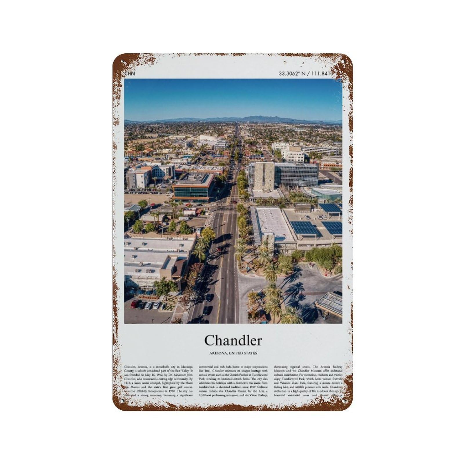 xiaoxiaoshen Chandler Arizona, United States, USA City Scenery Wall Decor Art Metal Tin Poster Modern Home Decor Art Home Bar Shop Decorations Vintage Sign 30x20cm