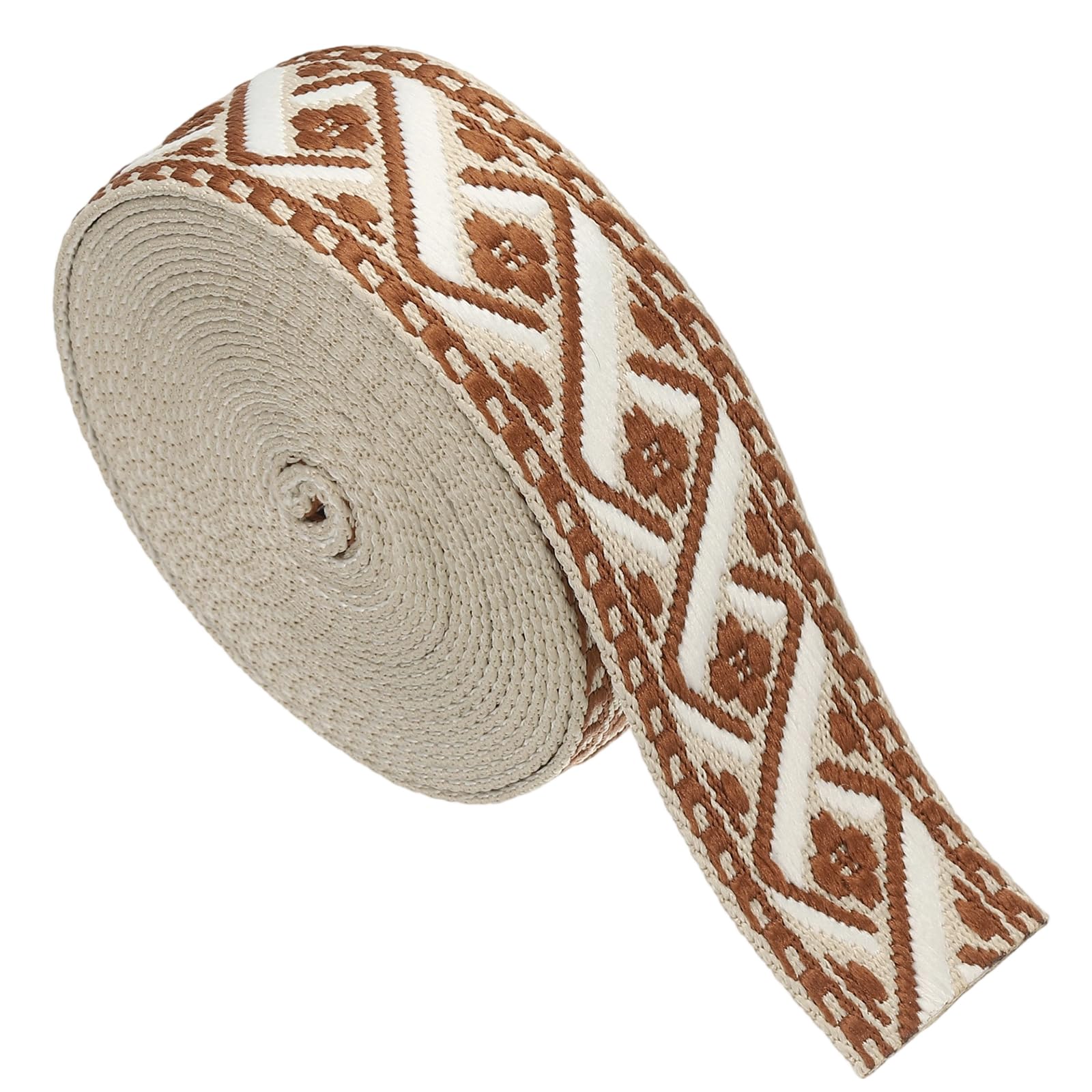 sourcing map 4.75 Yards Cotton Webbing Strap, 2-inch(50mm) Jacquard Webbing Ribbon Embroidery Polyester Webbing Straps Purse Strap Belt for Purse Bag Crafts Clothing, Cream-Dark Brown