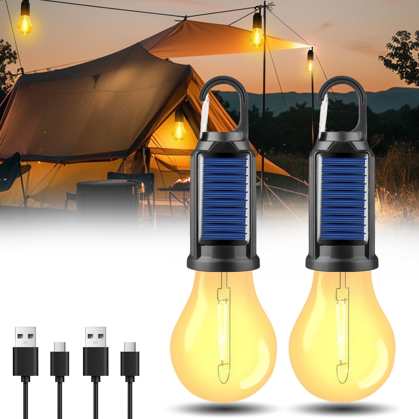 LIAISIMI 2 Stück Solar LED Campinglampe, Tragbare Camping Li