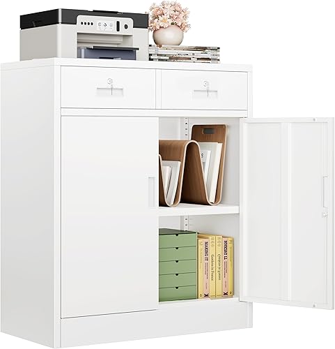 Miniatura 10 de CJF Gabinete de almacenamiento de metal, armario de almacenamiento con bloqueo con puertas y 1 cajón, 36 pulgadas de alto x 28 pulgadas de ancho x