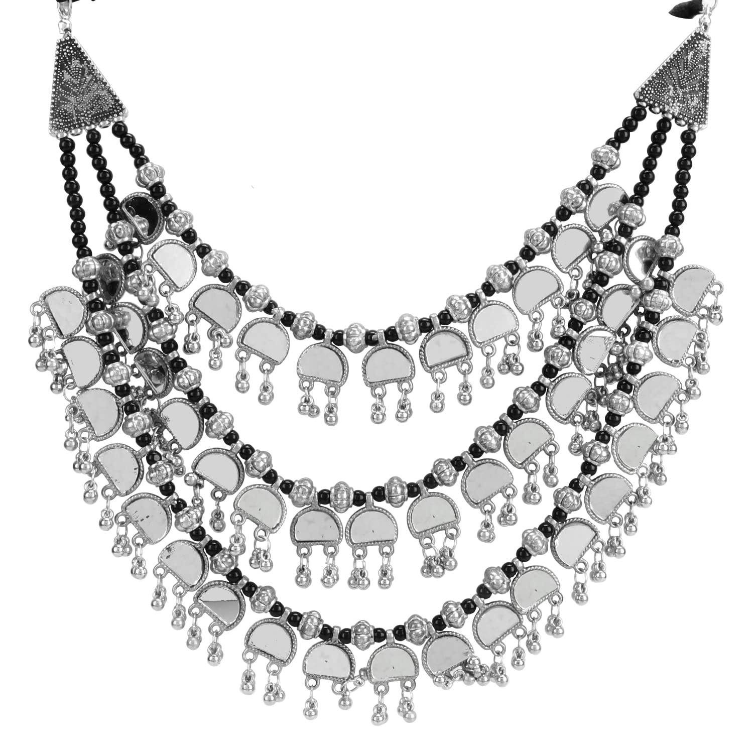 ARADHYA ` Banjara Style Three Layer Mirror Work Silver Oxidised Choker Necklace Set for Women & Girls (B09SWCTQQ8) Amazon Price History, Amazon Price Tracker