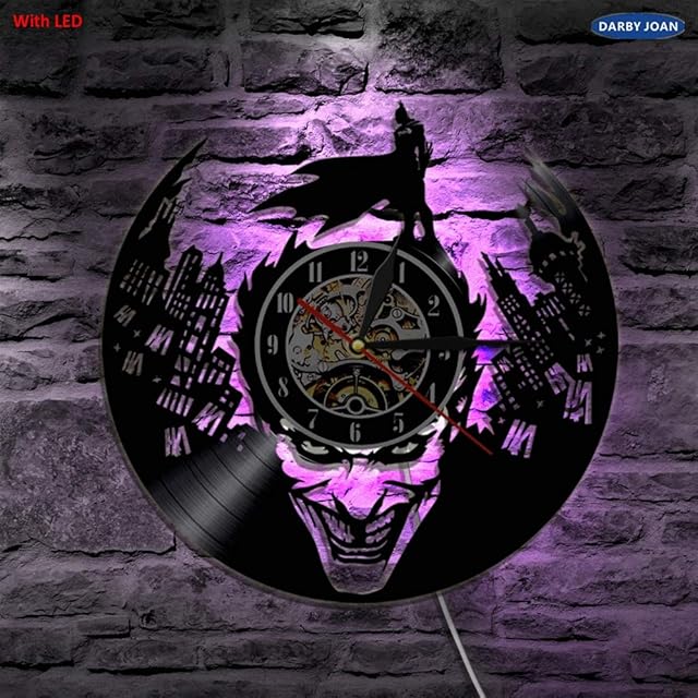 FANCYLIFE Joker Batman Gotham City Led Vinyl Wall Clock Wall Lighting Color Change Vintage LP Record Decor Light Remote Control