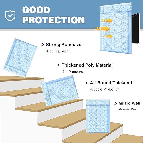 Miniatura 3 de Famagic - Sobres de burbujas de 6 x 10 pulgadas, 100 bolsas de envío color azul claro, elegantes bolsas de embalaje para pequeñas empresas, sobres