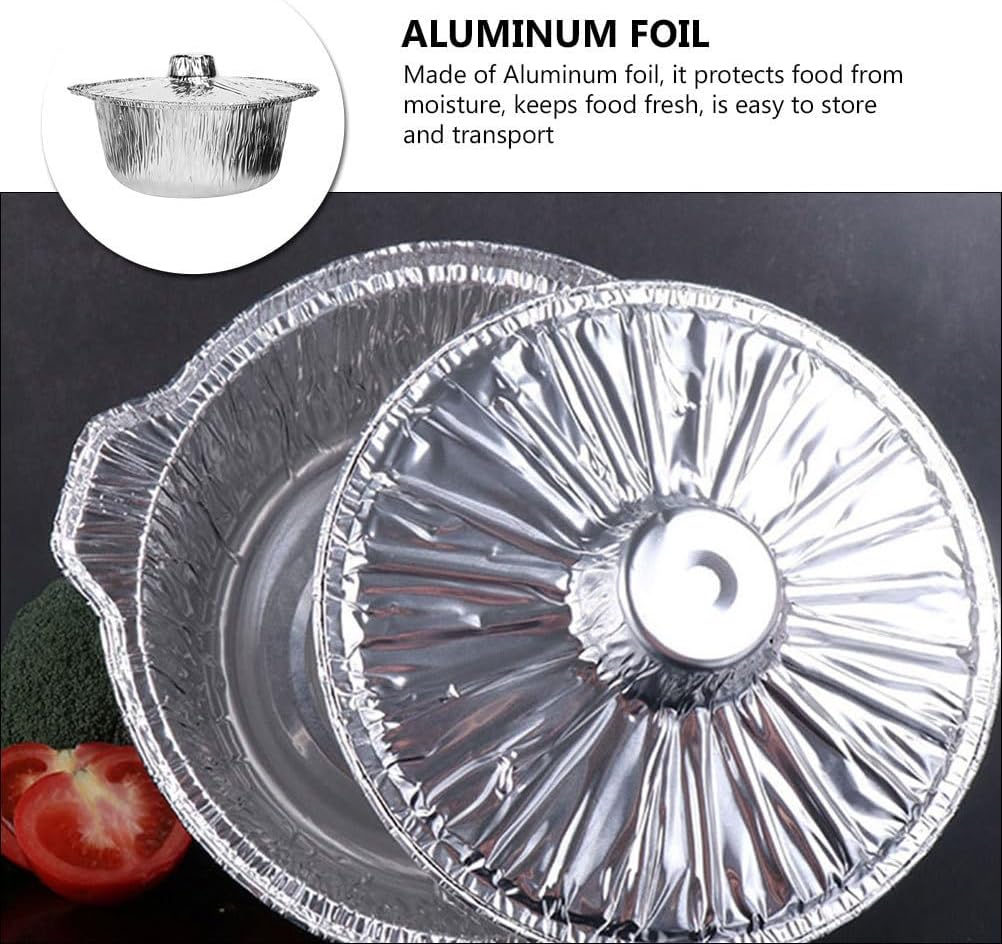 5Pcs Food Baking Pot Convenient Food containers Barbecue Pot Disposable Food Pot Thick Food foil Pot Household Food Pot Food Storage Fryer heatable Aluminum foil Travel