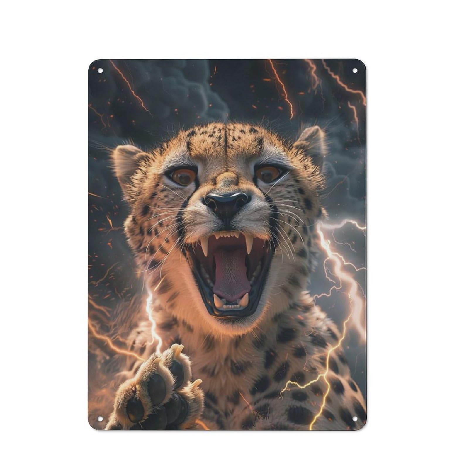 Tin Wall Plaque with Cheetah Lightning Design 40x30cm, Farmhouse Rustic Kitchen Decor for Dining Room, Cafe, Entryway Or Family Room