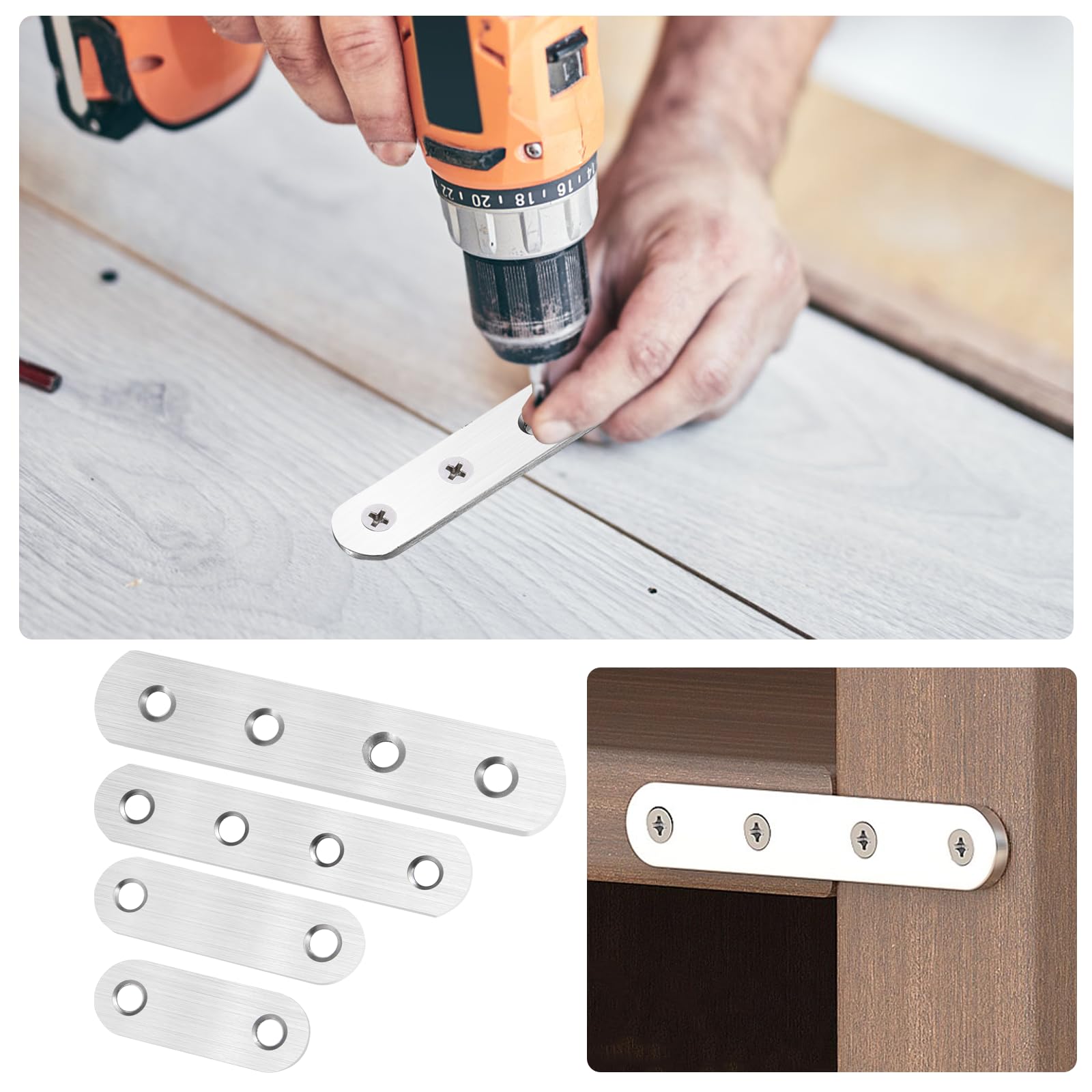 KIBBEH Flat Brackets for Wood,Connecting Plates Kit, 4 Sizes with Screws - Image 4